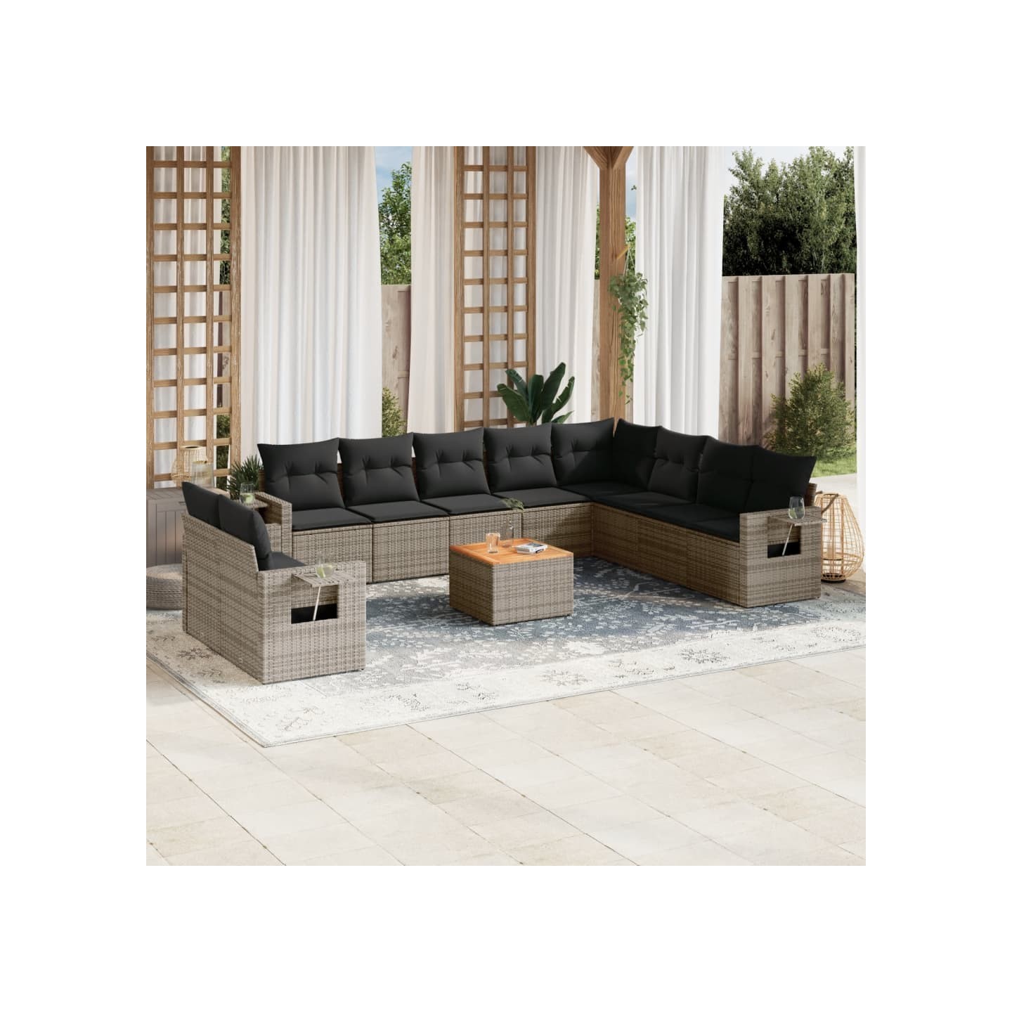 Salon de jardin 11 pcs avec coussins gris résine tressée