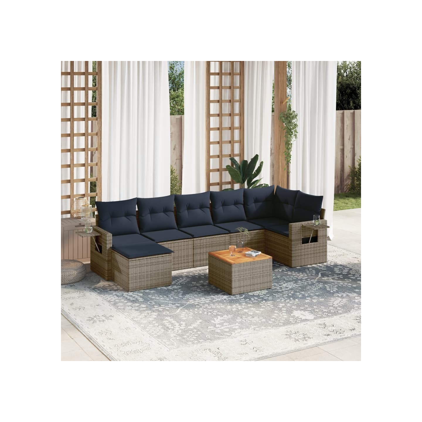 Ensemble de canapé de jardin 8 pcs avec coussins gris résine tressée