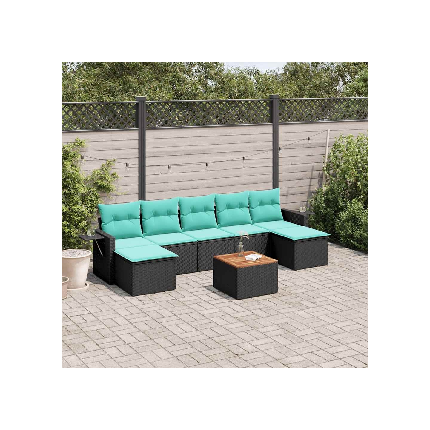 Ensemble de canapé de jardin 8 pcs avec coussins noir résine tressée