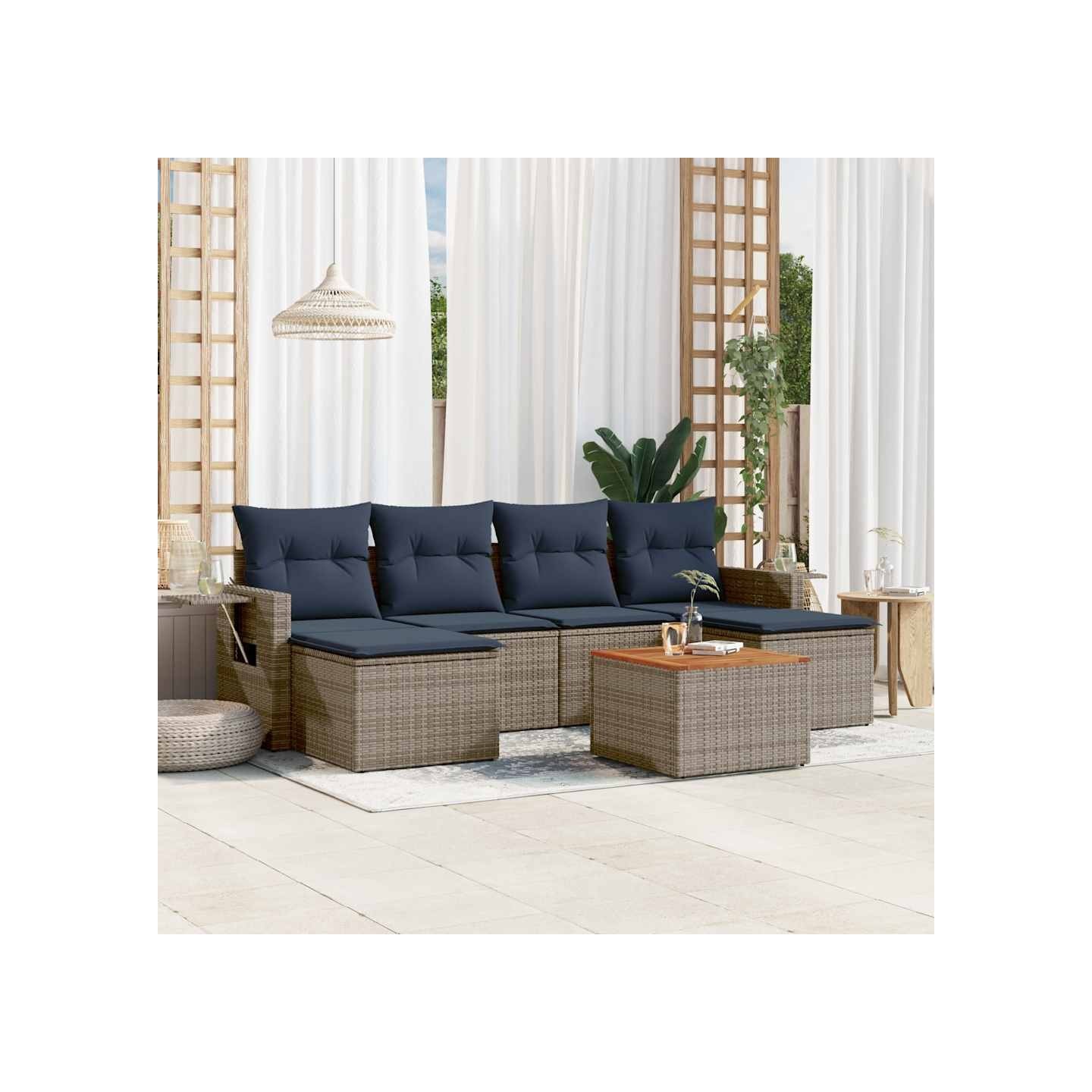Ensemble de canapé de jardin 7 pcs avec coussins gris résine tressée