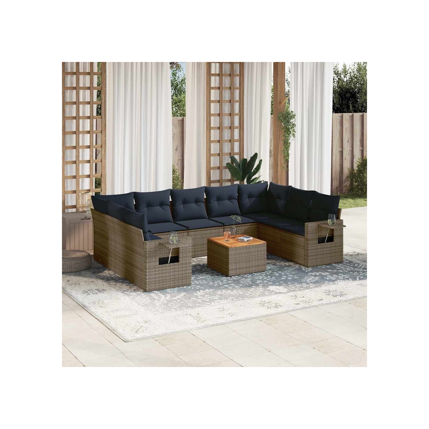 Ensemble de canapé de jardin 10 pcs avec coussins gris