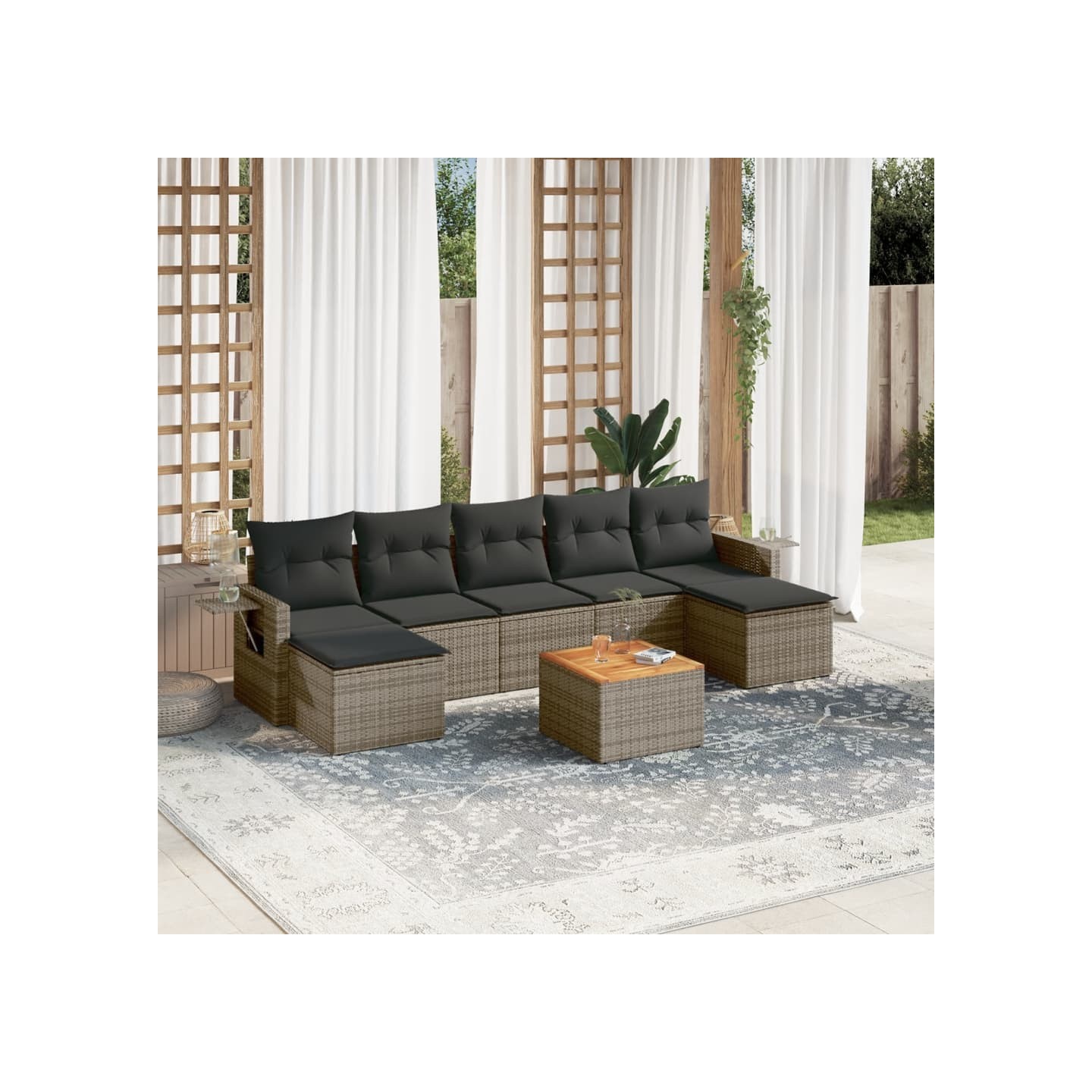 Salon de jardin 8 pcs avec coussins gris résine tressée