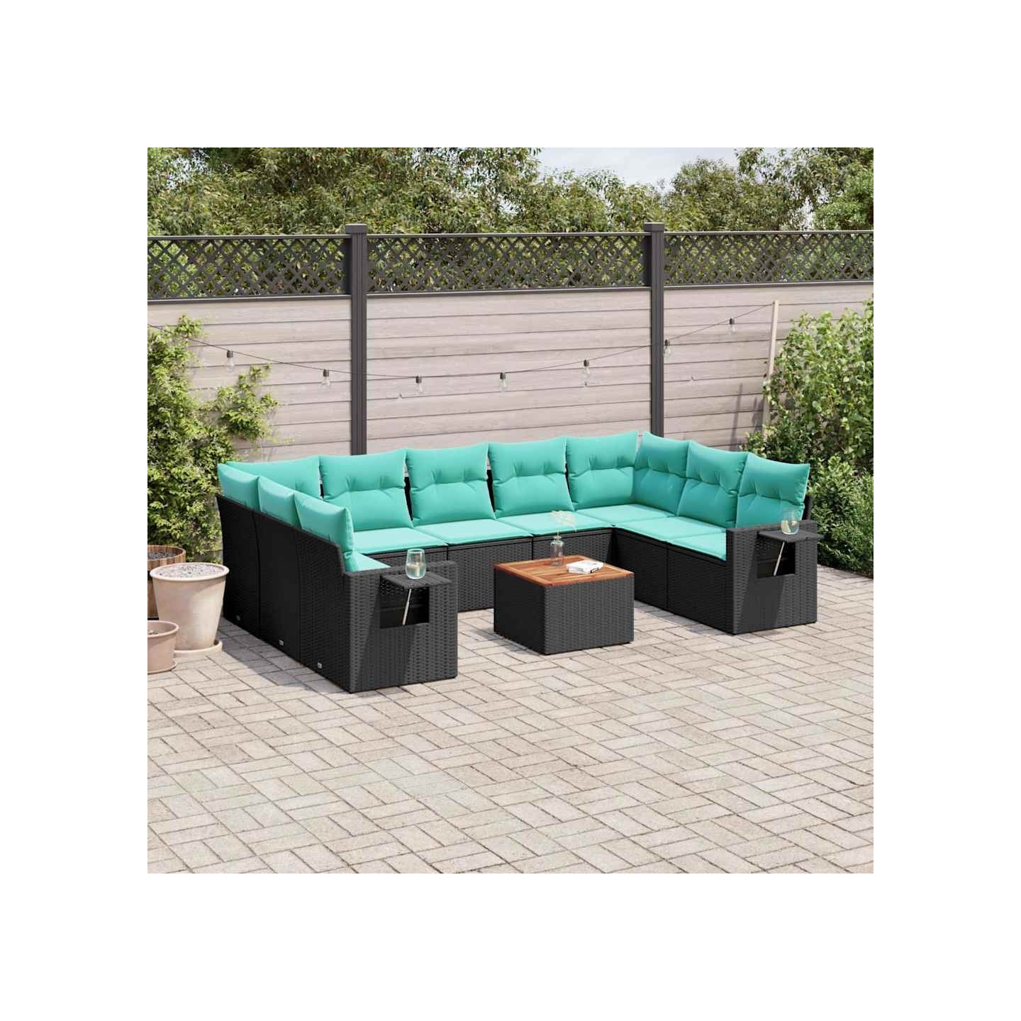 Ensemble de canapé de jardin 10 pcs avec coussins noir