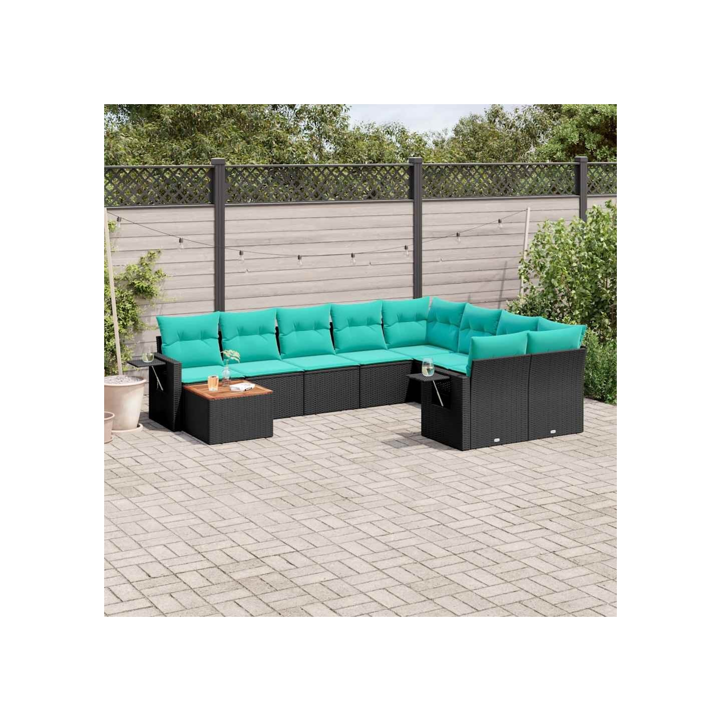 Ensemble de canapé de jardin 10 pcs avec coussins noir