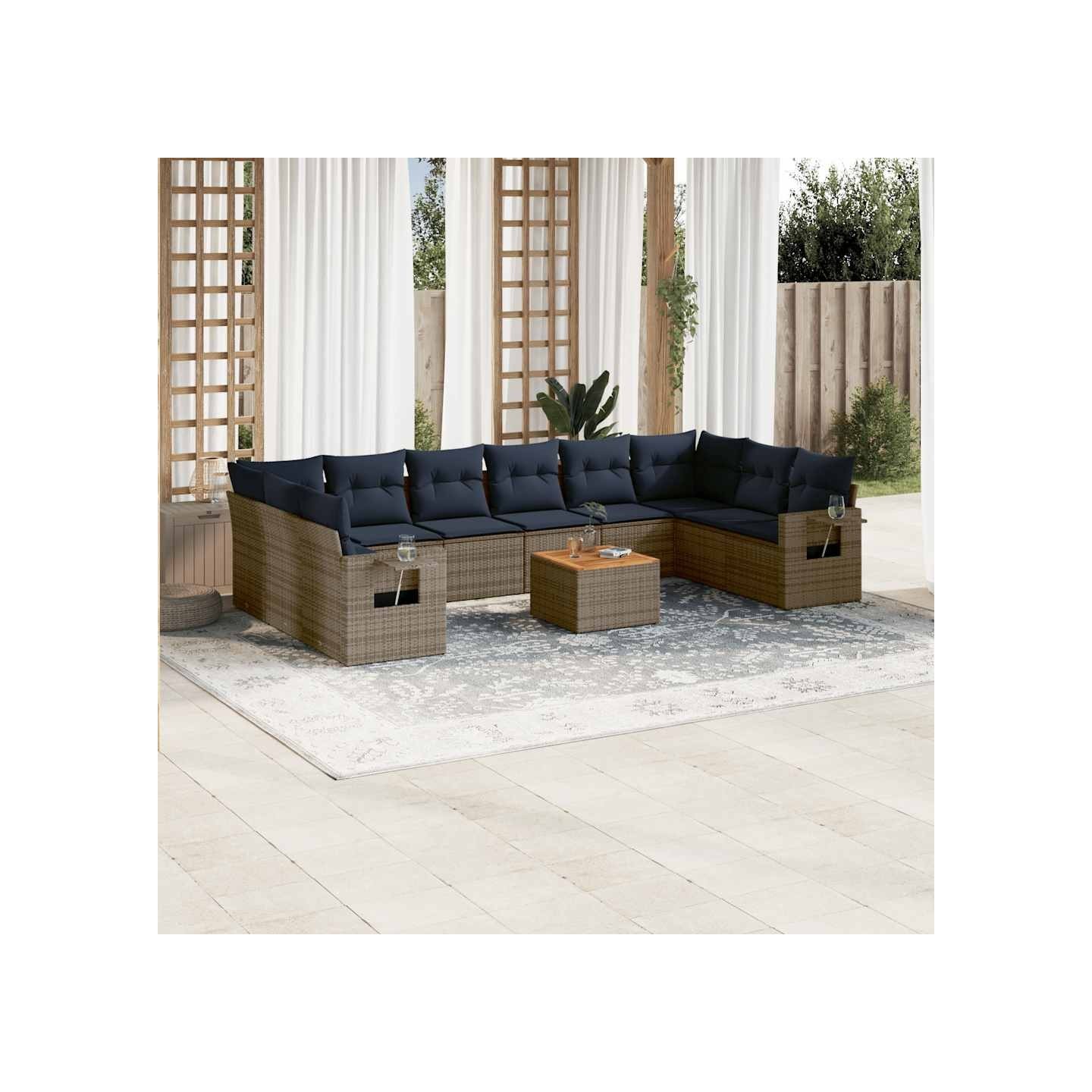 Ensemble de canapé de jardin 11 pcs avec coussins gris