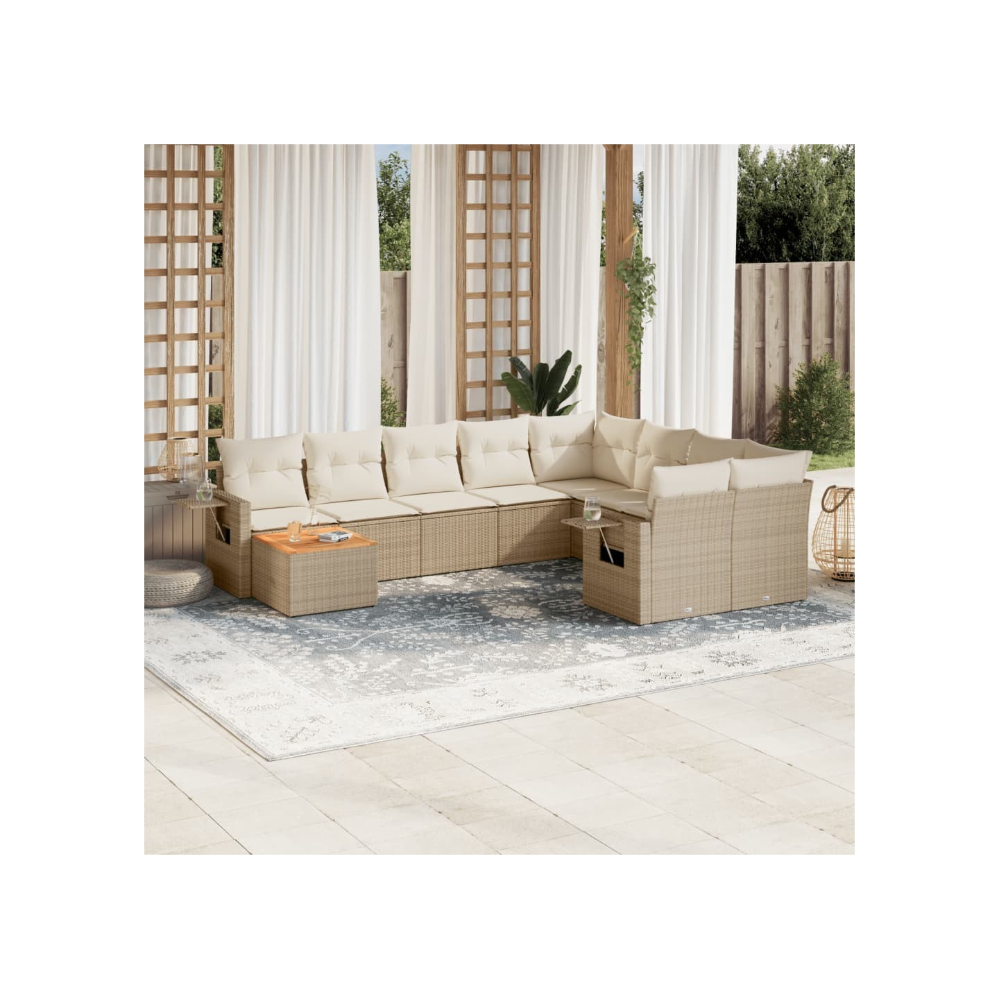 Salon de jardin avec coussins 10 pcs beige résine tressée