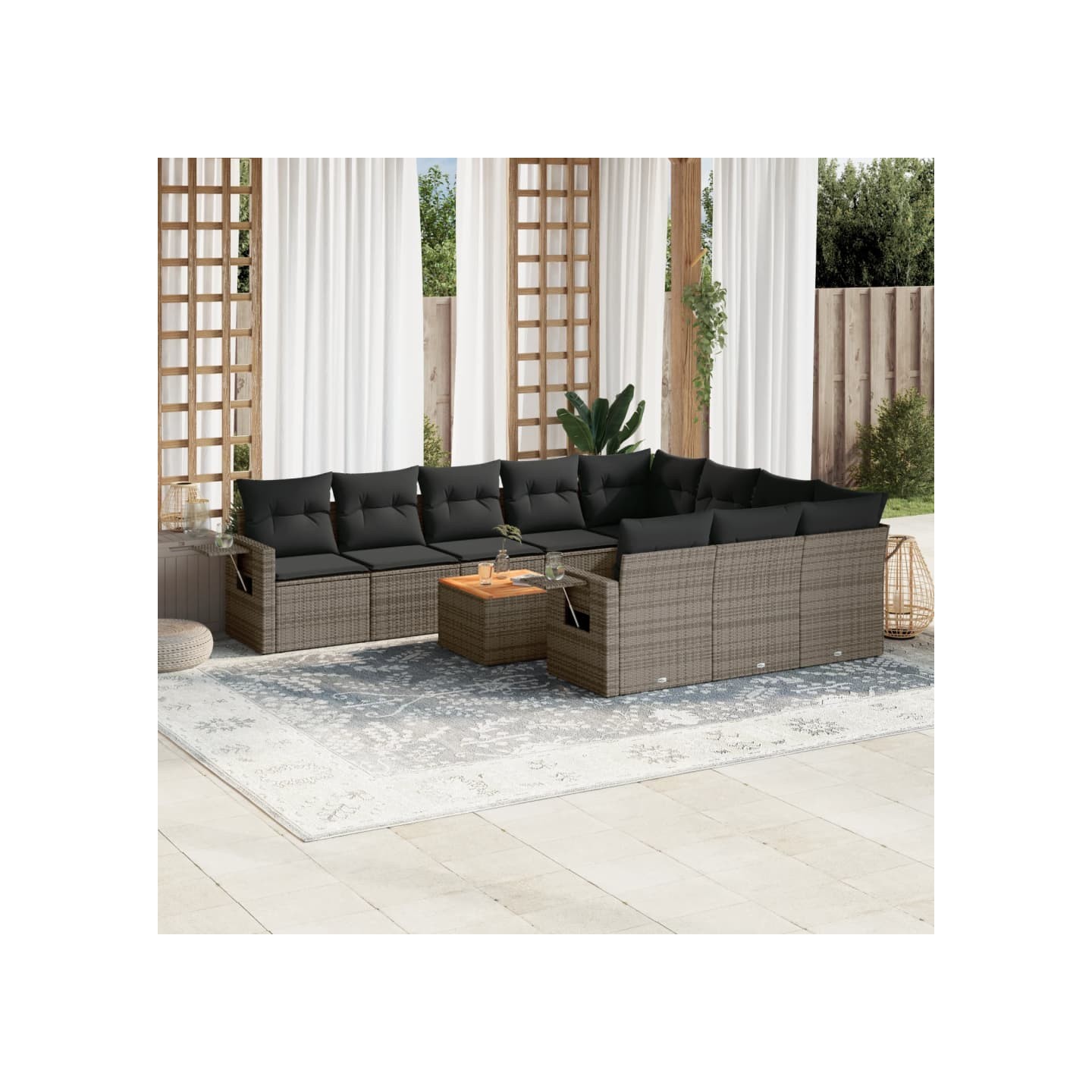 Salon de jardin 11 pcs avec coussins gris résine tressée