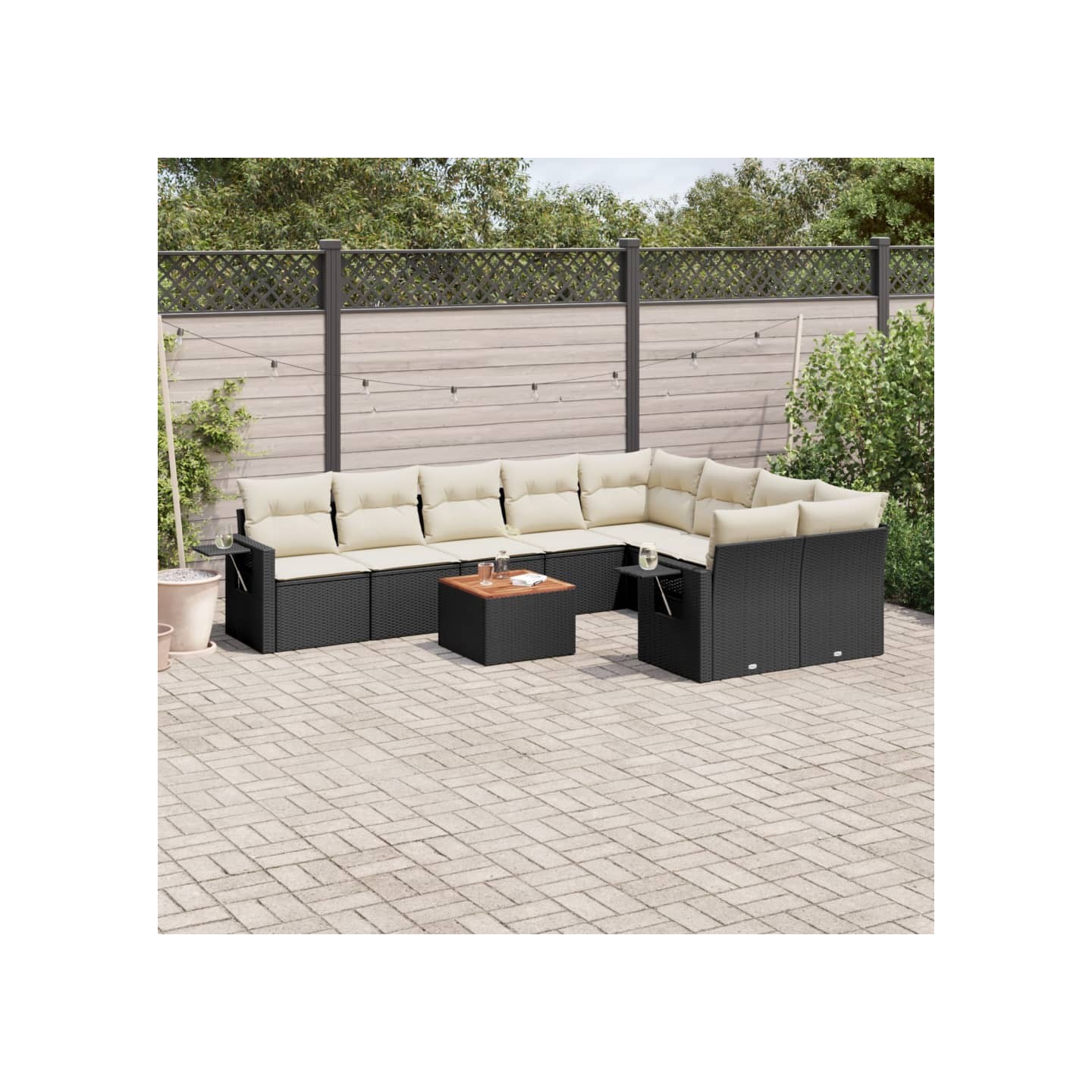 Salon de jardin 10 pcs avec coussins noir résine tressée