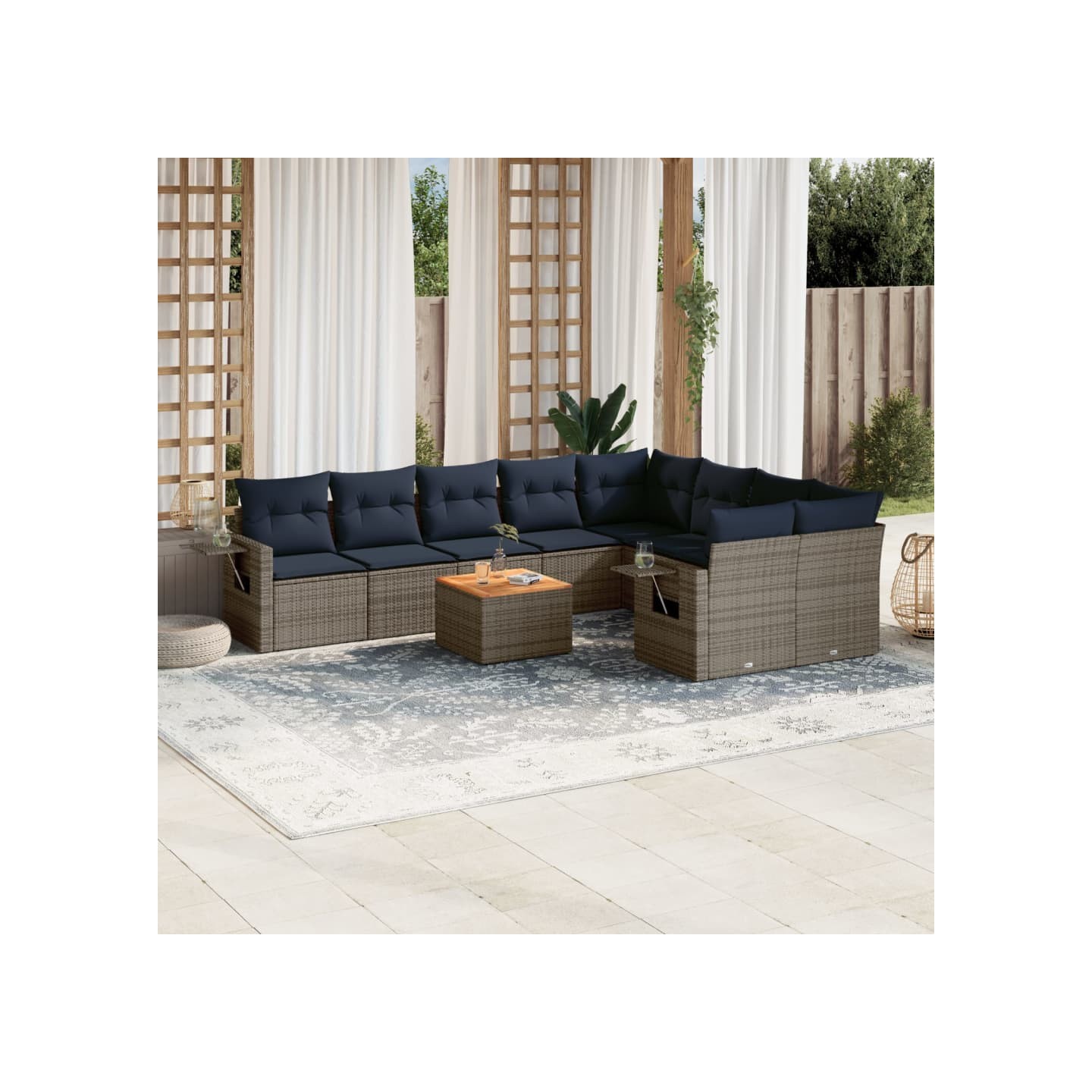 Ensemble de canapé de jardin 10 pcs avec coussins gris