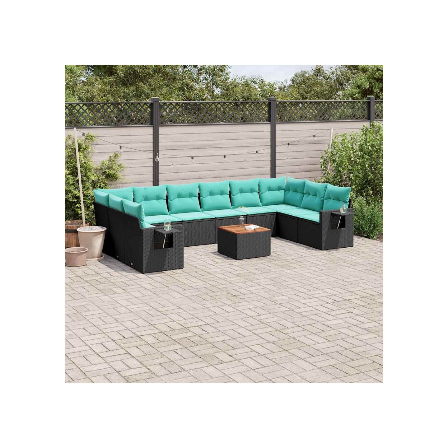 Ensemble de canapé de jardin 11 pcs avec coussins noir