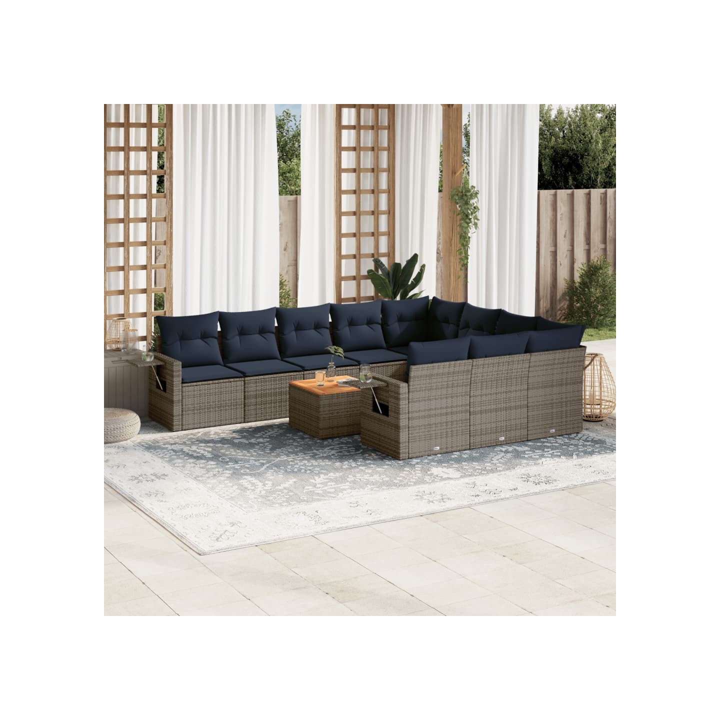 Ensemble de canapé de jardin 11 pcs avec coussins gris