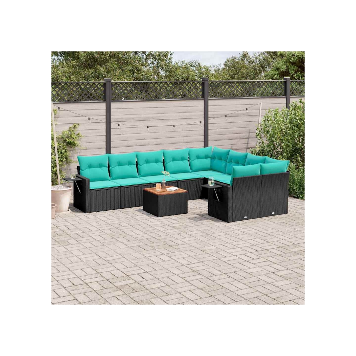 Ensemble de canapé de jardin 10 pcs avec coussins noir