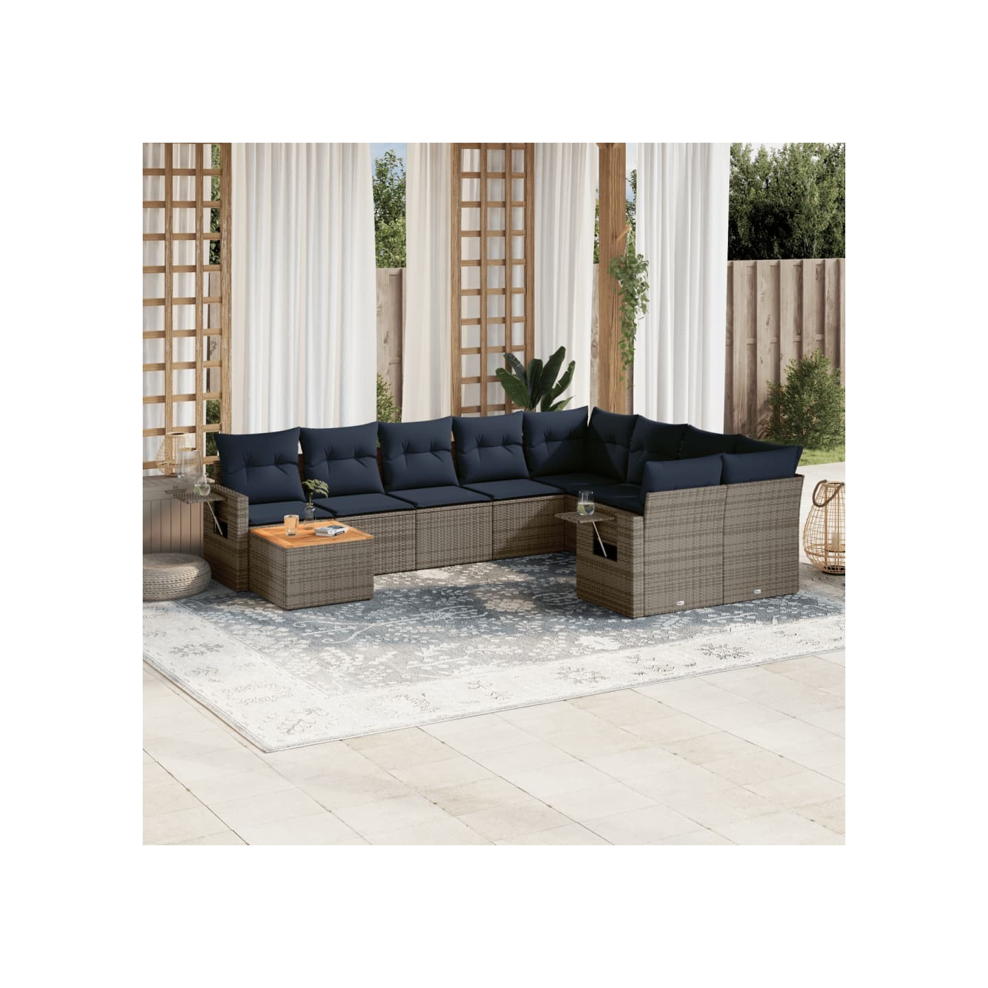 Ensemble de canapé de jardin 10 pcs avec coussins gris