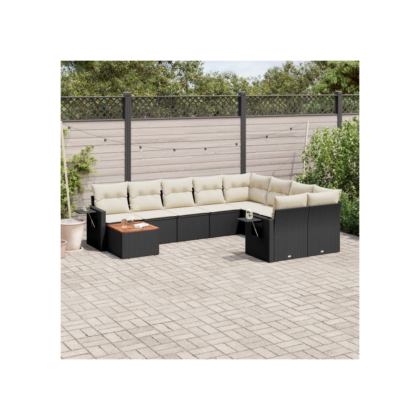Salon de jardin 10 pcs avec coussins noir résine tressée