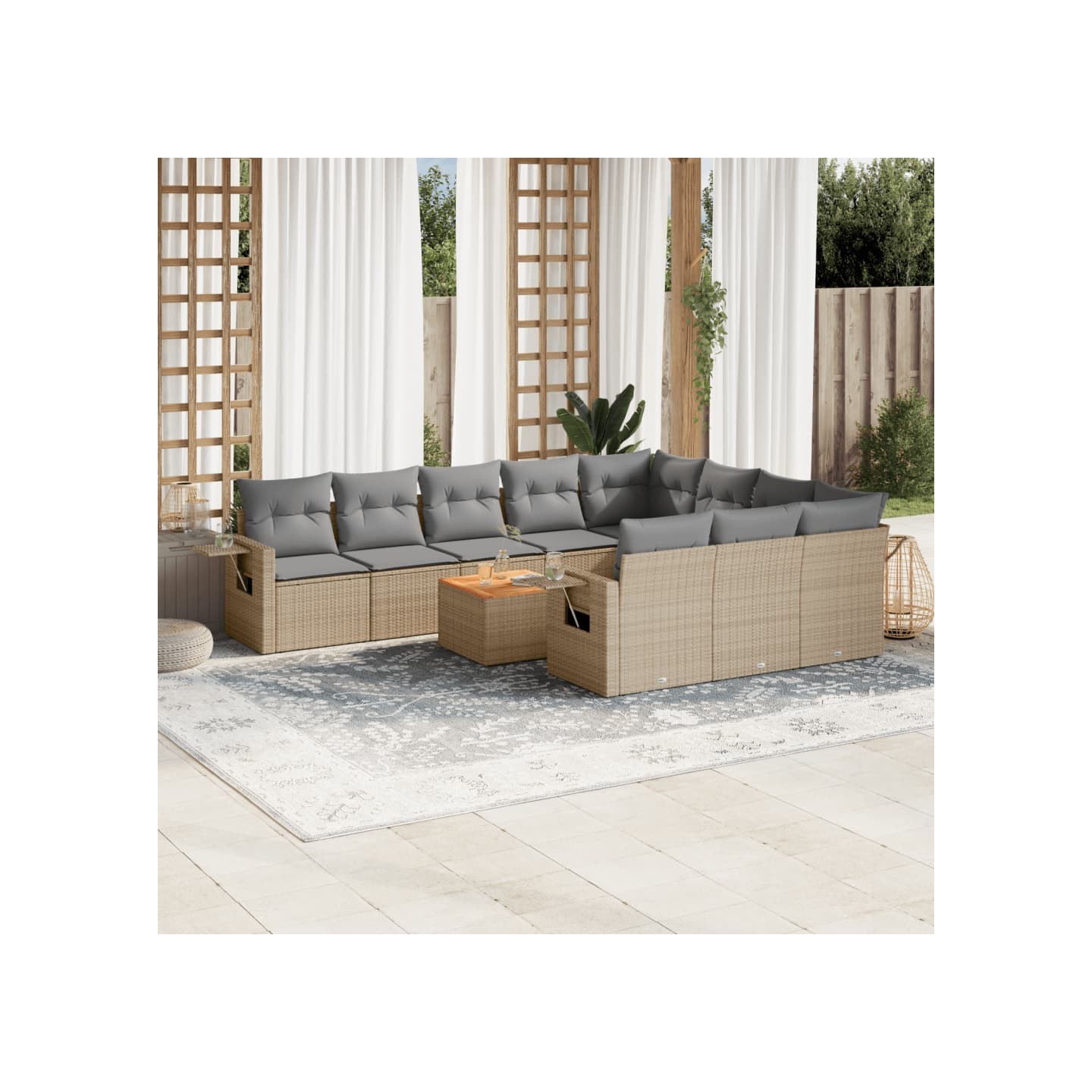Salon de jardin 11 pcs avec coussins beige résine tressée