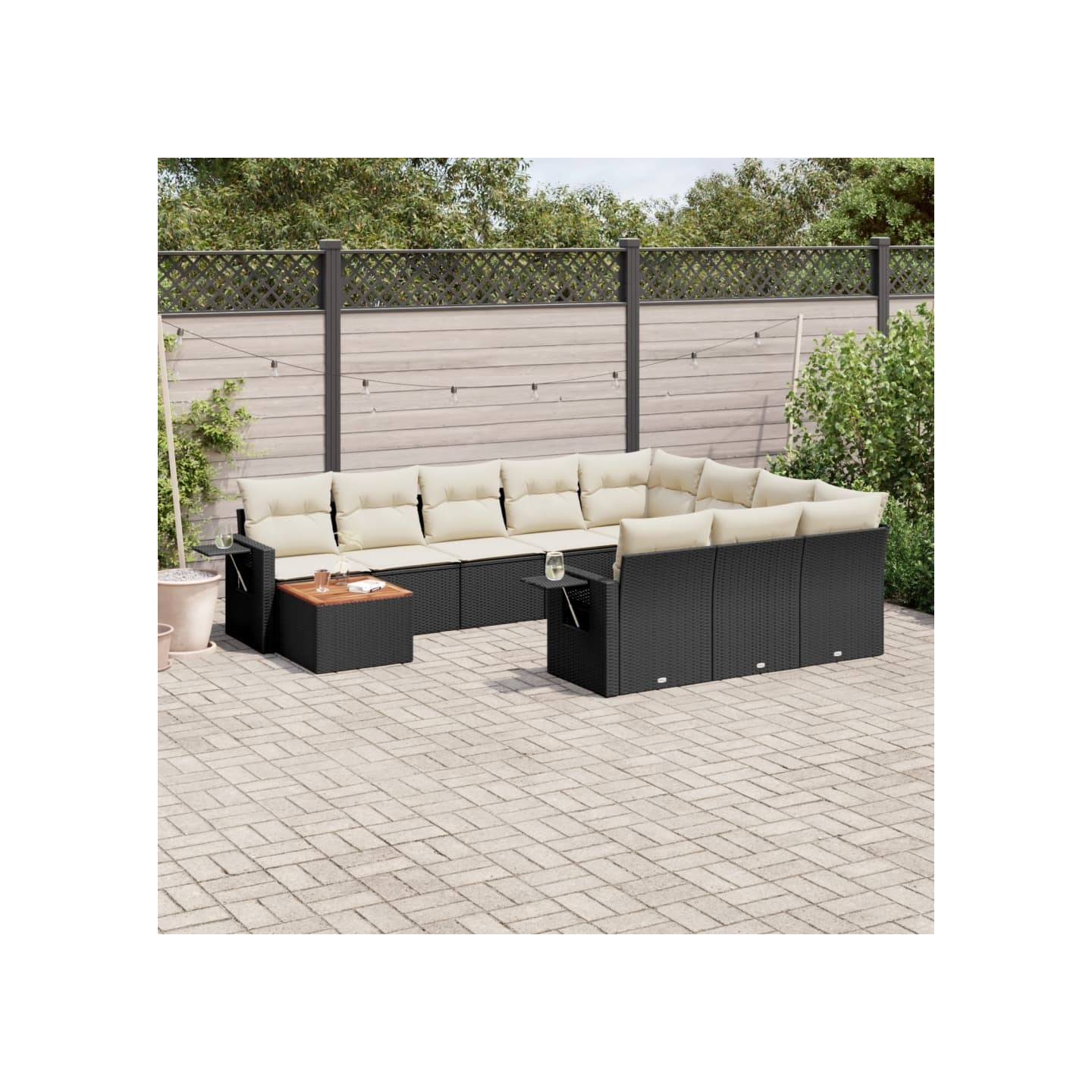 Salon de jardin 11 pcs avec coussins noir résine tressée
