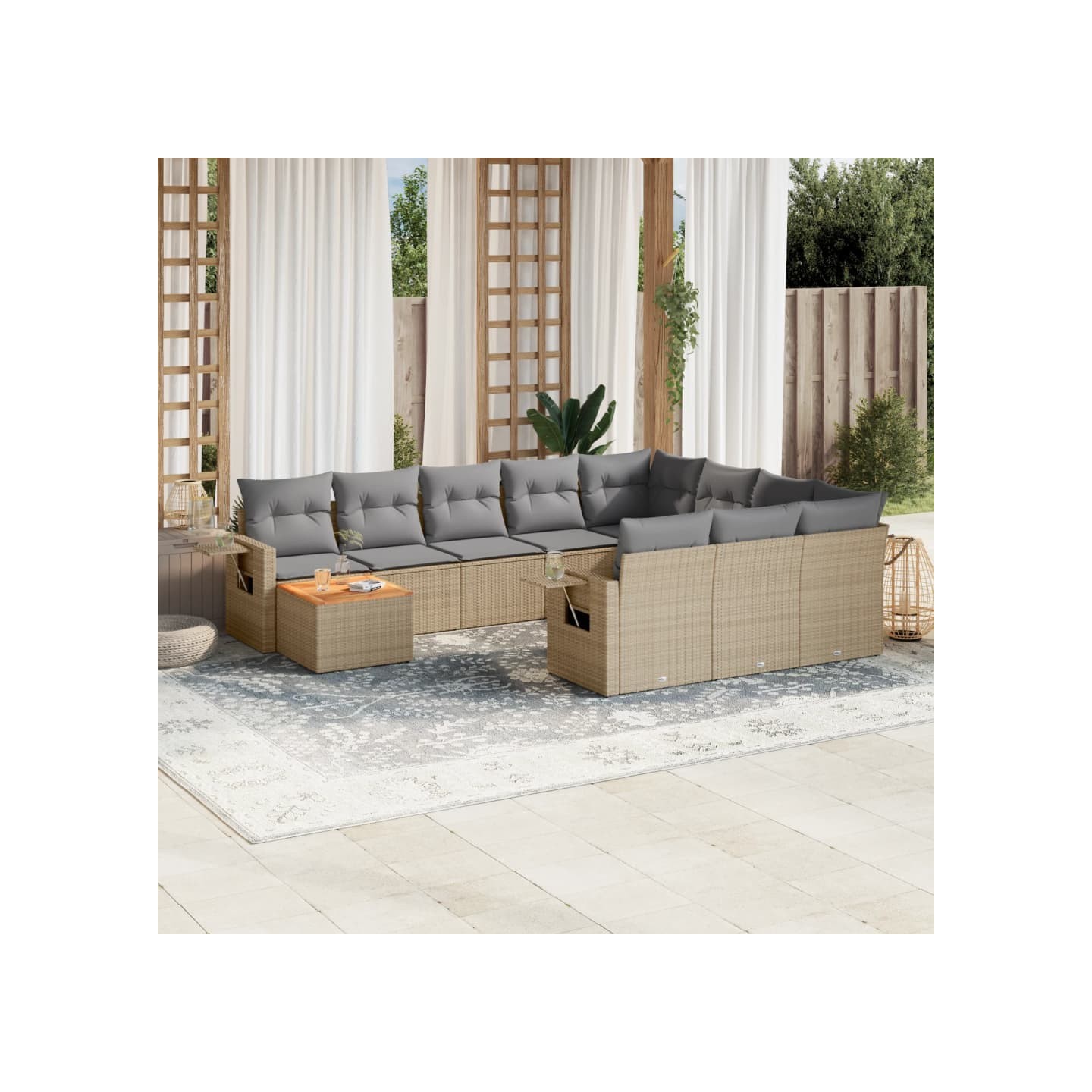Salon de jardin 11 pcs avec coussins beige résine tressée