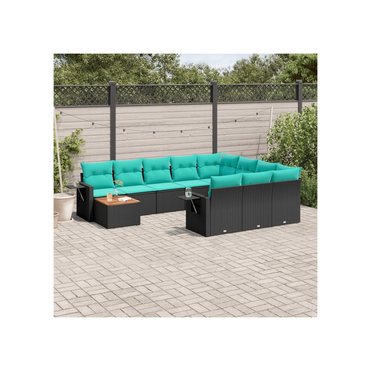 Ensemble de canapé de jardin 11 pcs avec coussins noir