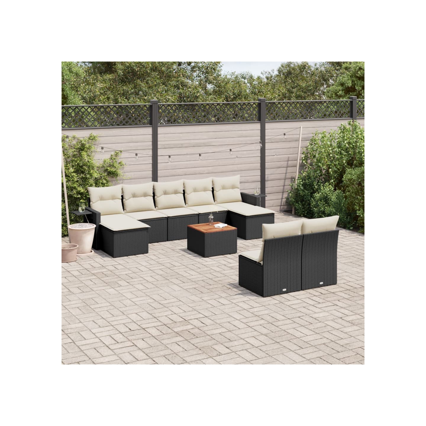 Salon de jardin 10 pcs avec coussins noir résine tressée