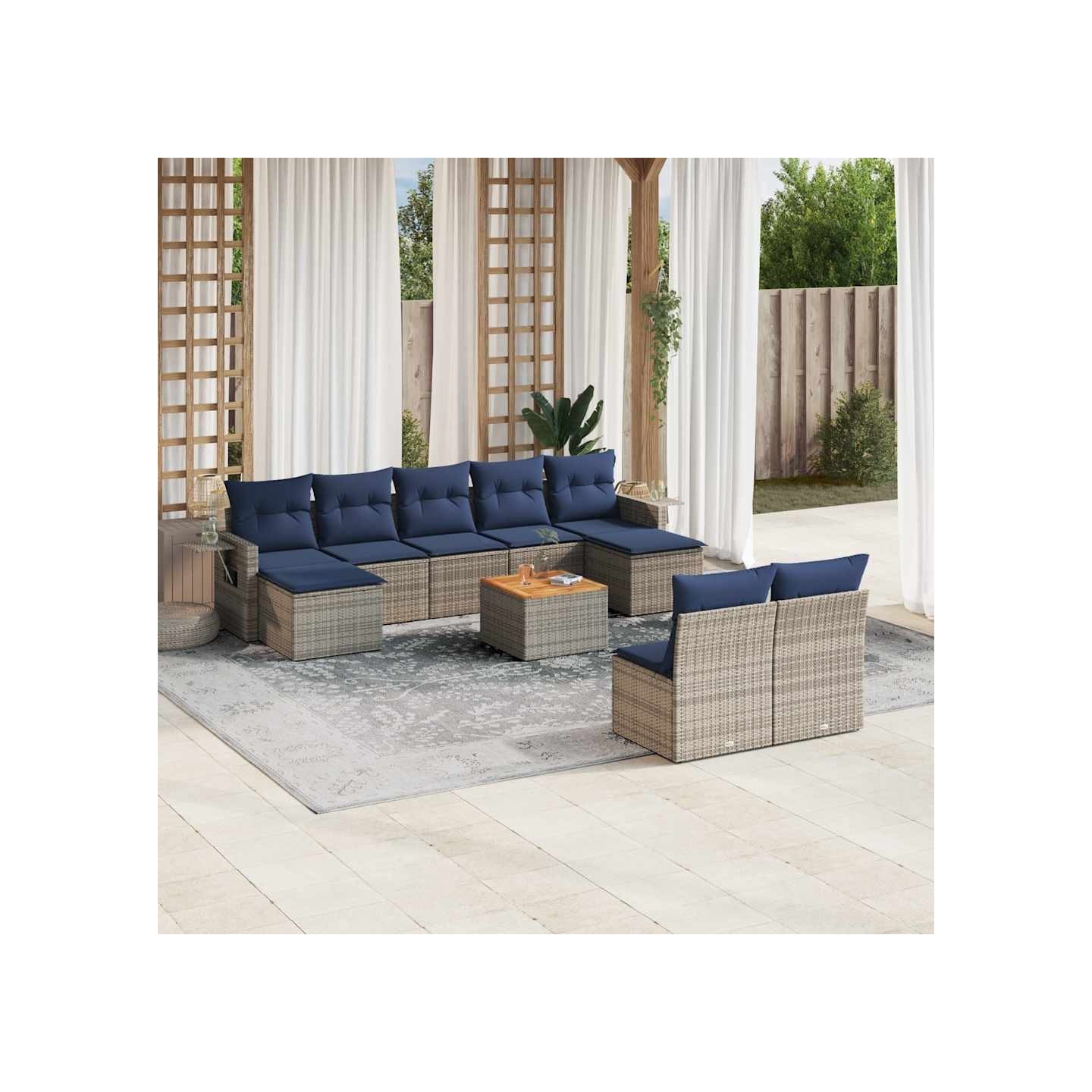 Ensemble de canapé de jardin 10 pcs avec coussins gris
