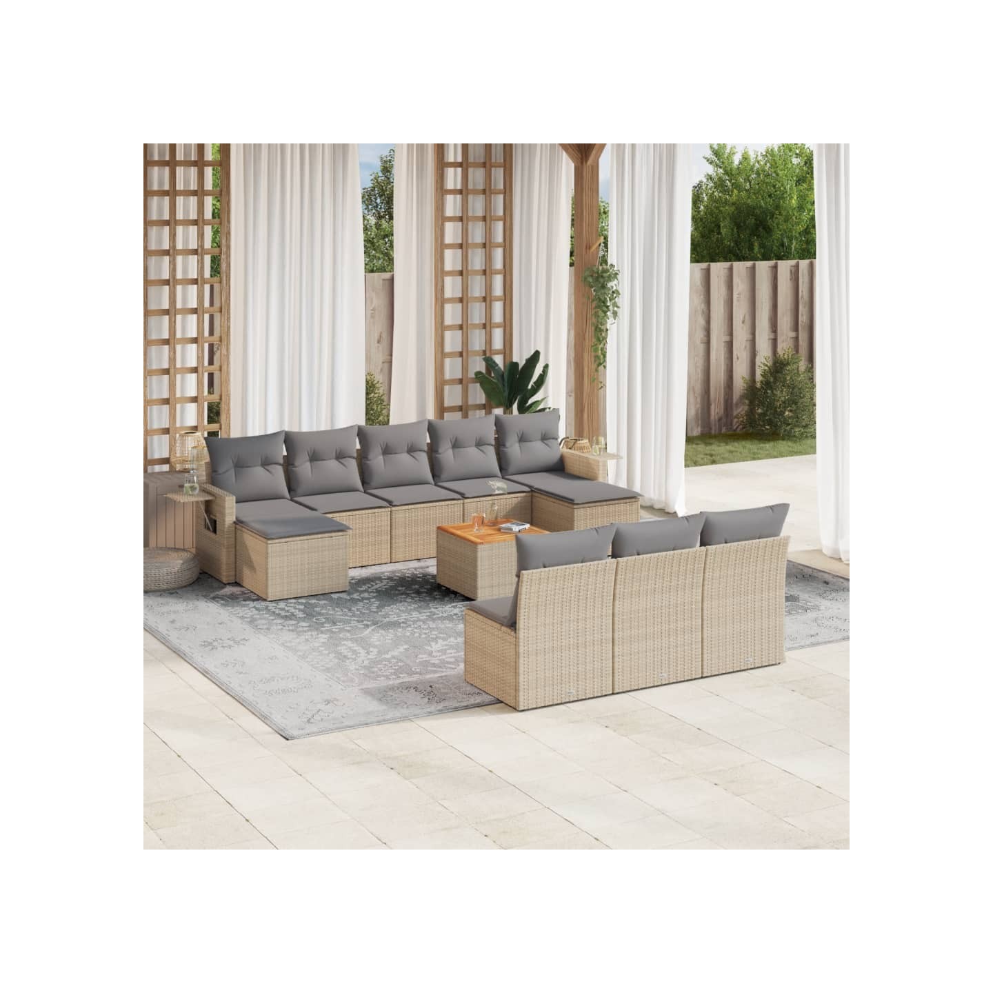 Salon de jardin 11 pcs avec coussins beige résine tressée