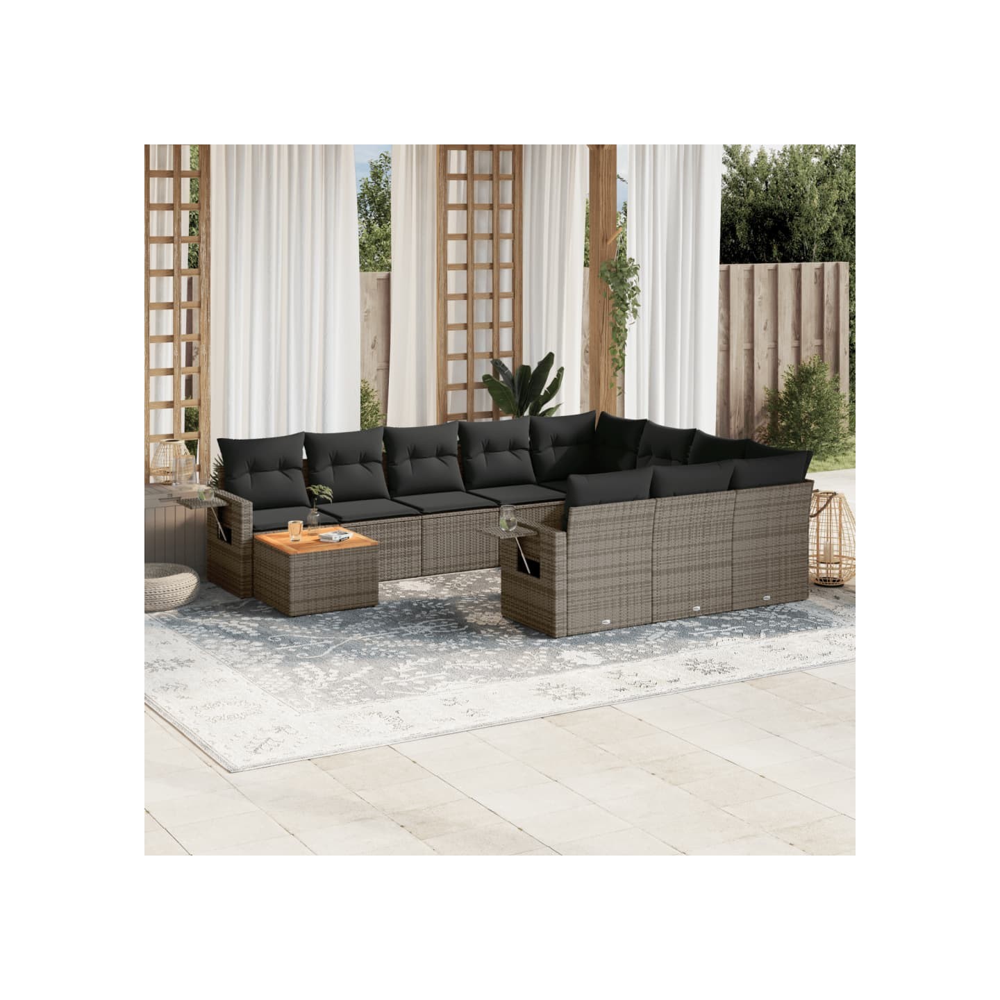 Salon de jardin 11 pcs avec coussins gris résine tressée
