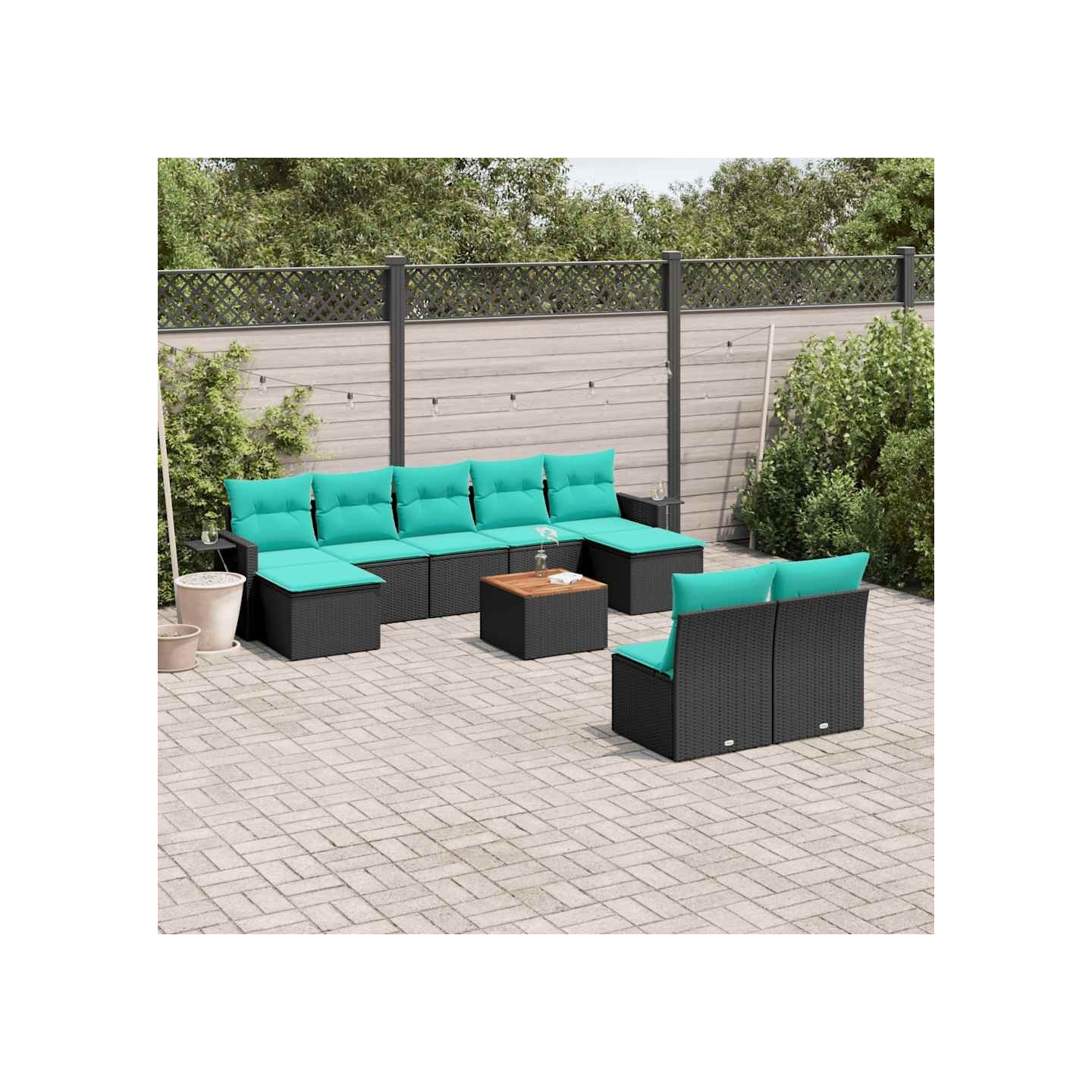 Ensemble de canapé de jardin 10 pcs avec coussins noir