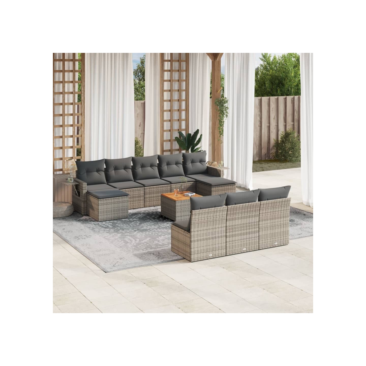 Salon de jardin 11 pcs avec coussins gris résine tressée