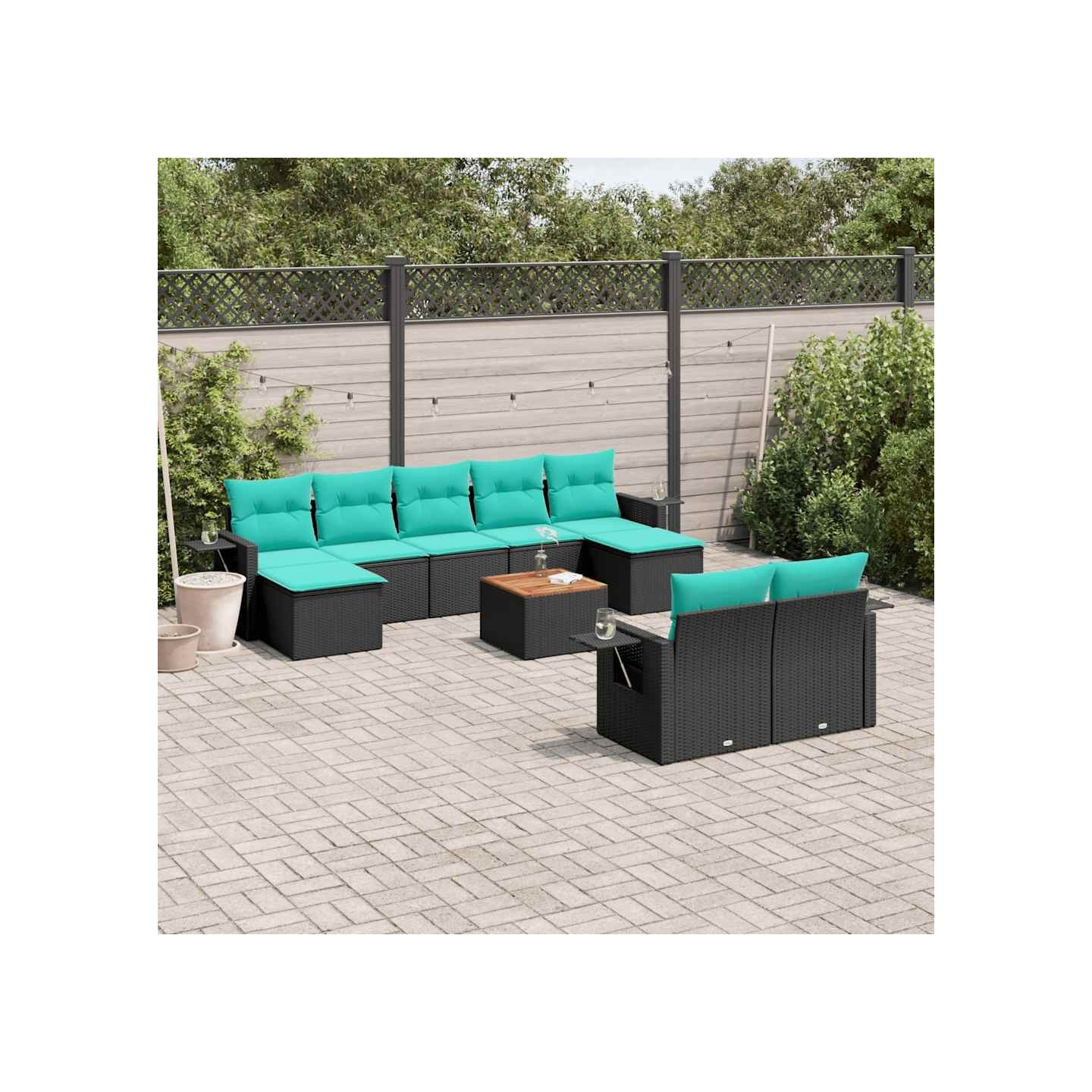 Ensemble de canapé de jardin 10 pcs avec coussins noir