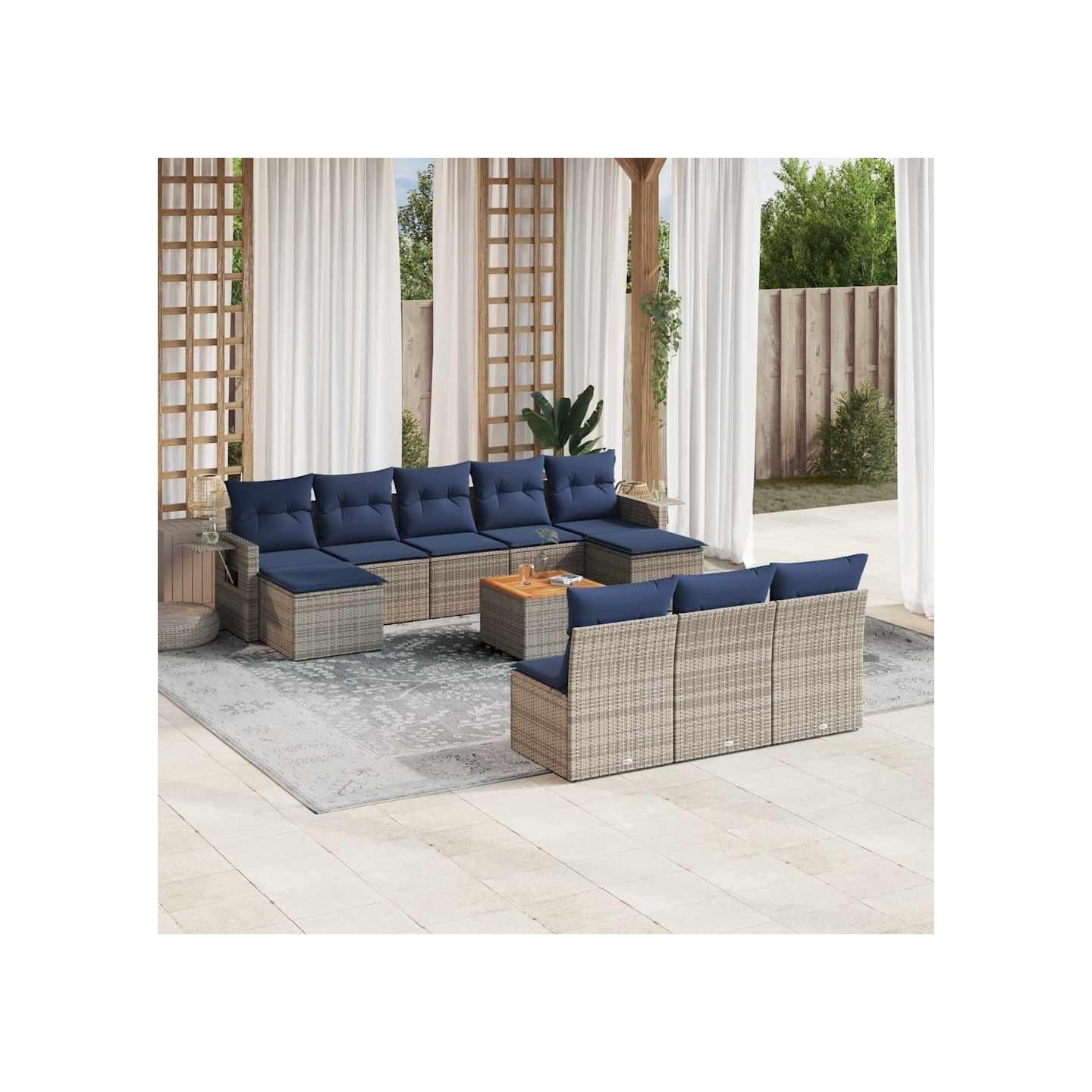 Ensemble de canapé de jardin 11 pcs avec coussins gris