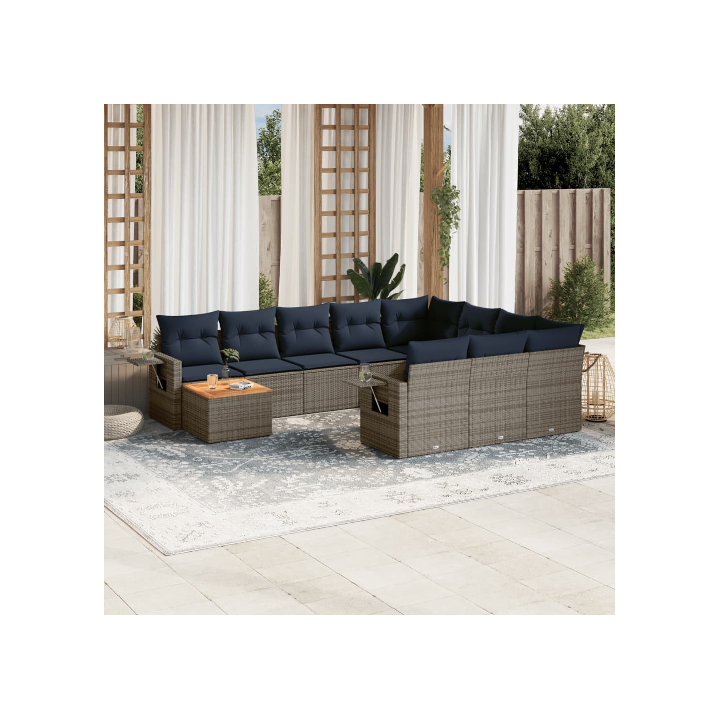 Ensemble de canapé de jardin 11 pcs avec coussins gris