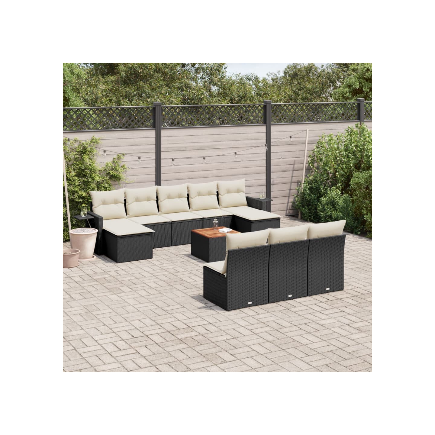 Salon de jardin 11 pcs avec coussins noir résine tressée