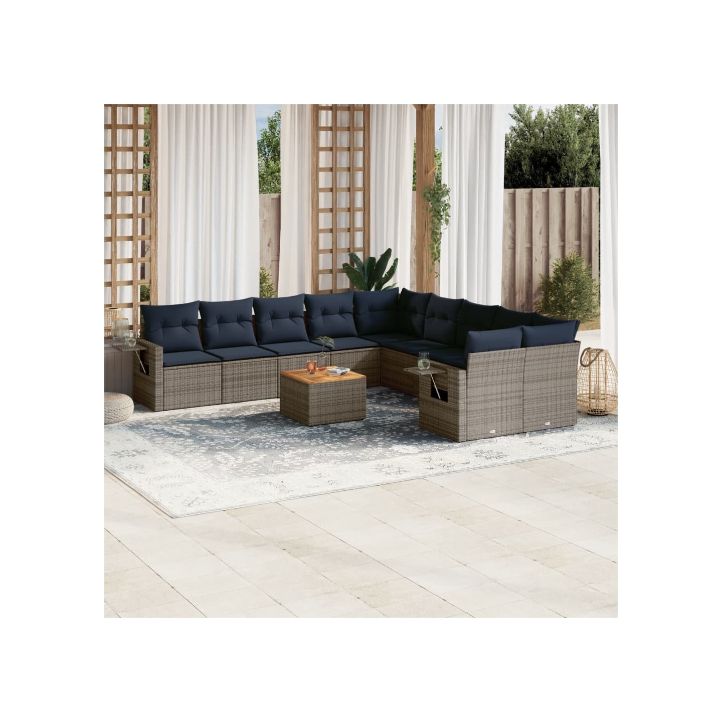 Ensemble de canapé de jardin 11 pcs avec coussins gris