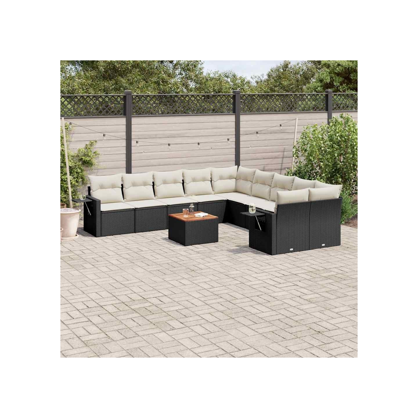 Salon de jardin 11 pcs avec coussins noir résine tressée