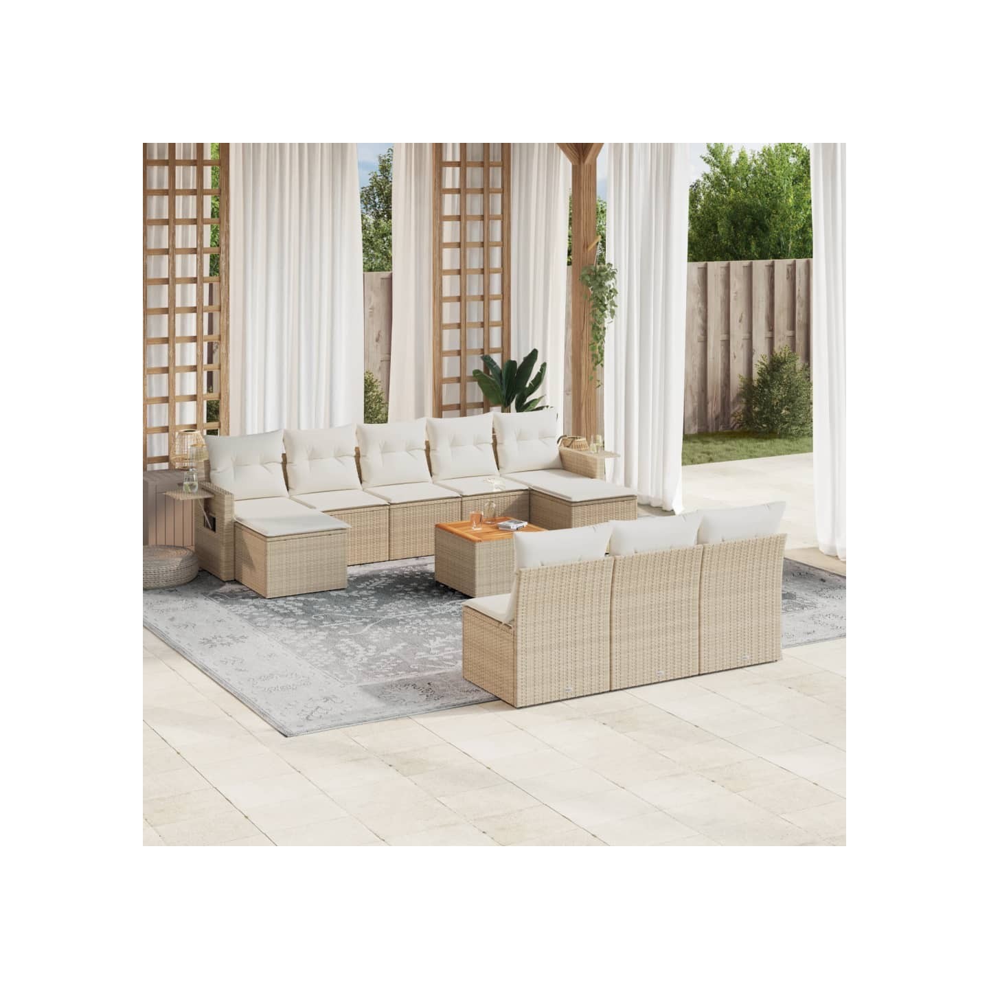 Salon de jardin 11 pcs avec coussins beige résine tressée