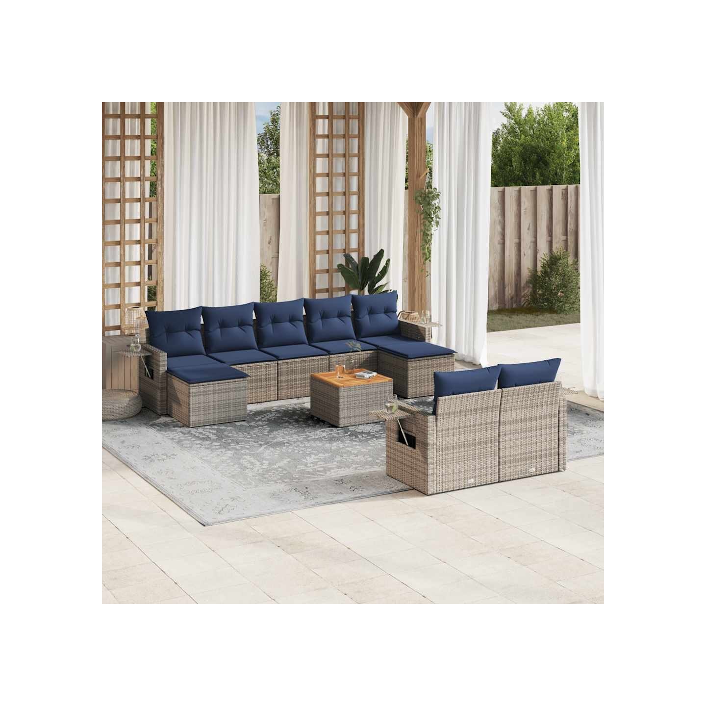 Ensemble de canapé de jardin 10 pcs avec coussins gris