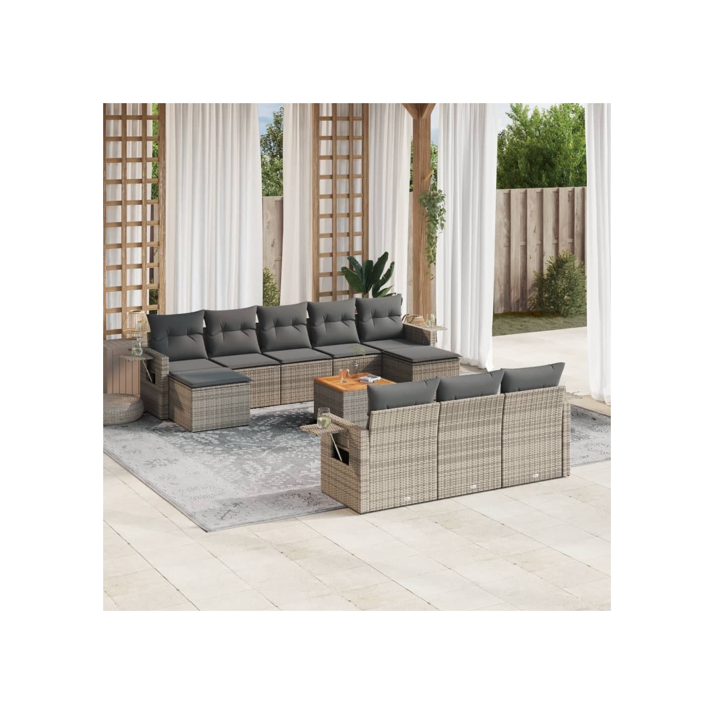Salon de jardin 11 pcs avec coussins gris résine tressée