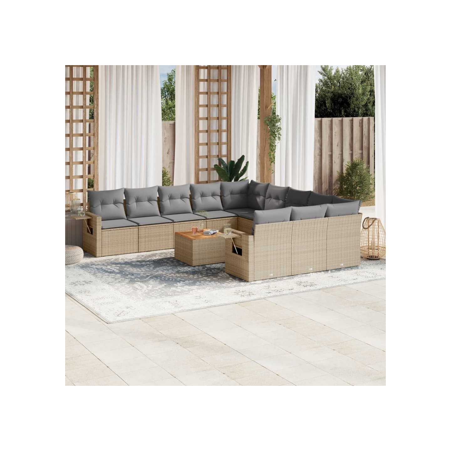 Salon de jardin avec coussins 12 pcs beige résine tressée