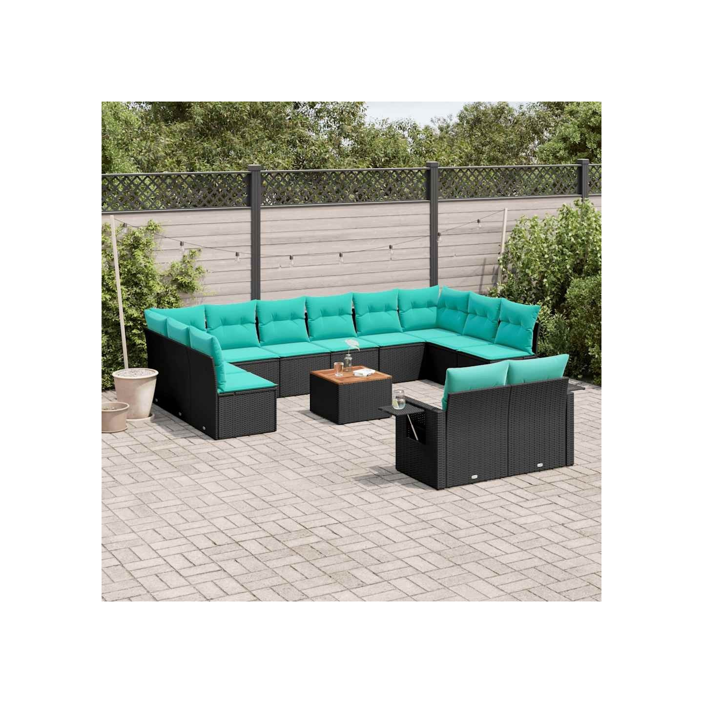Ensemble de canapé de jardin 13 pcs avec coussins noir