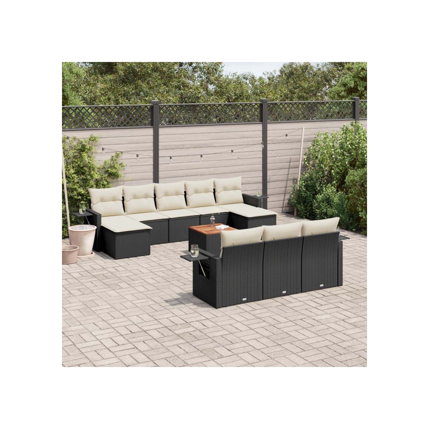 Salon de jardin 11 pcs avec coussins noir résine tressée