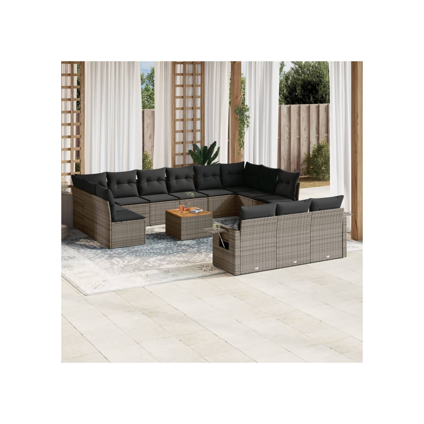 Salon de jardin avec coussins 14 pcs gris résine tressée