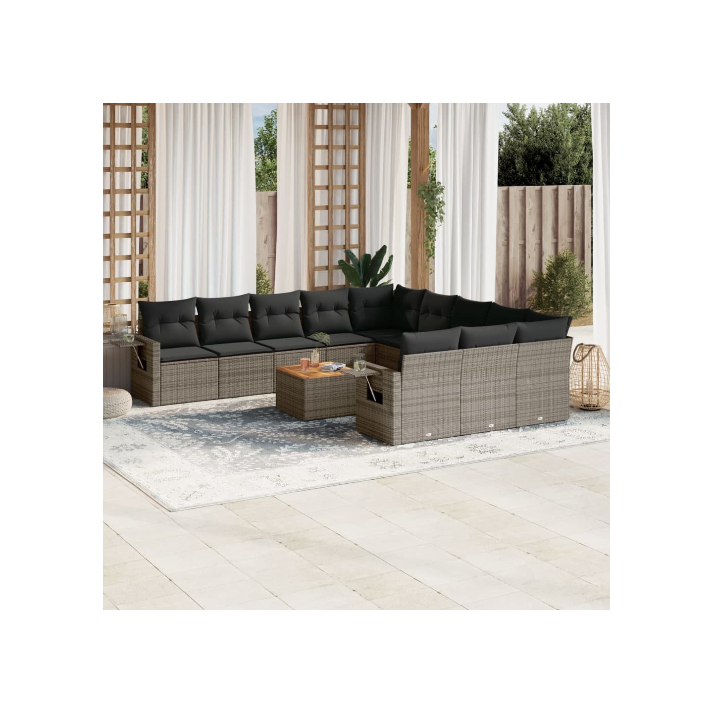 Salon de jardin avec coussins 12 pcs gris résine tressée
