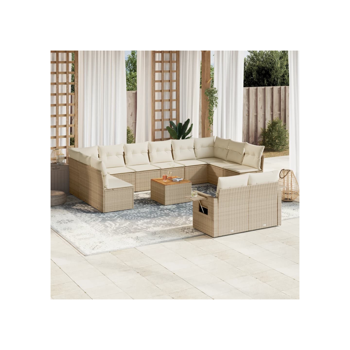 Salon de jardin avec coussins 13 pcs beige résine tressée