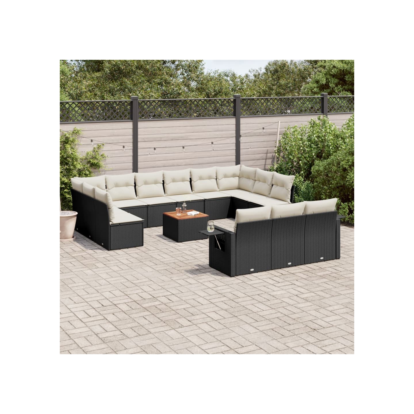 Salon de jardin avec coussins 14 pcs noir résine tressée