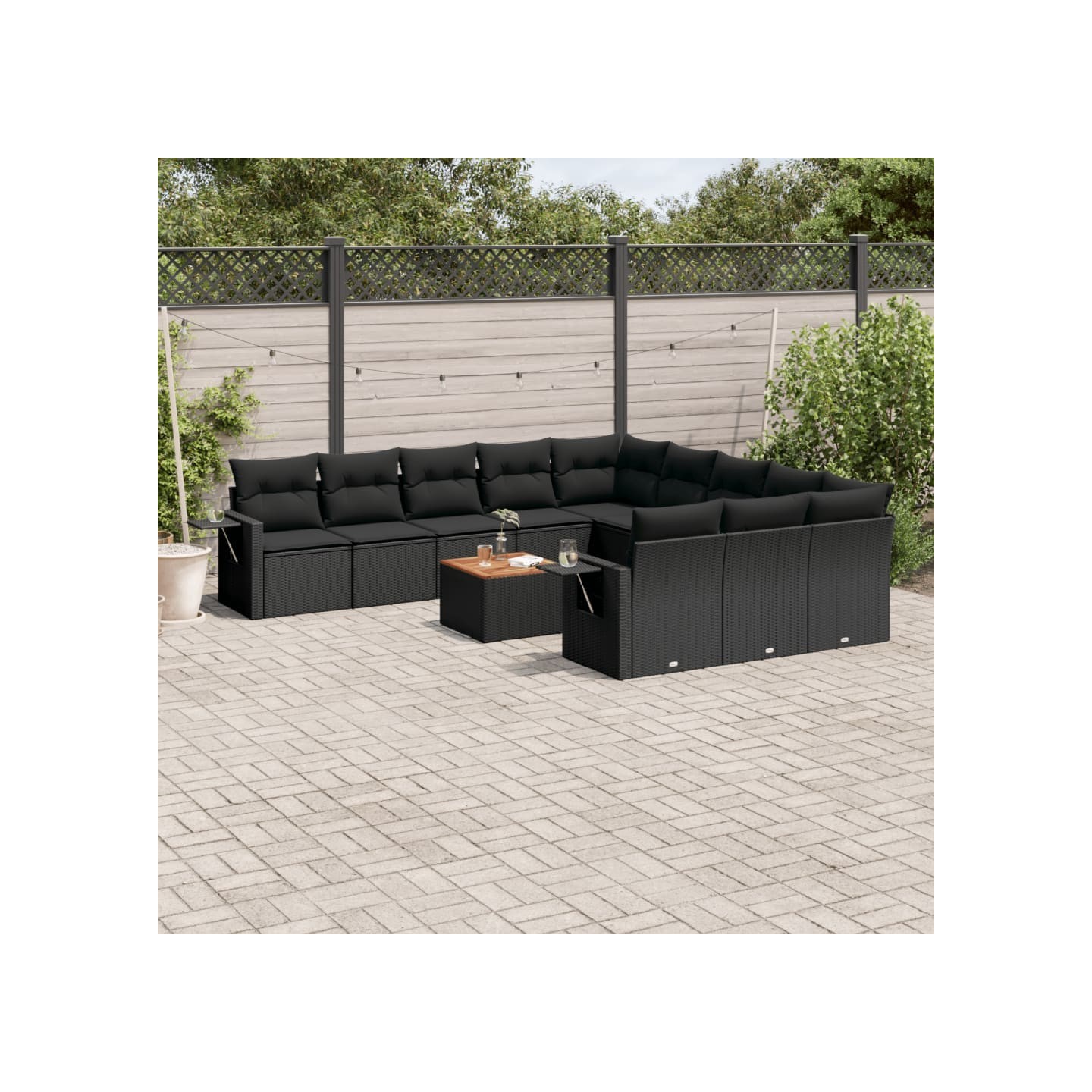 Salon de jardin 12 pcs avec coussins noir résine tressée