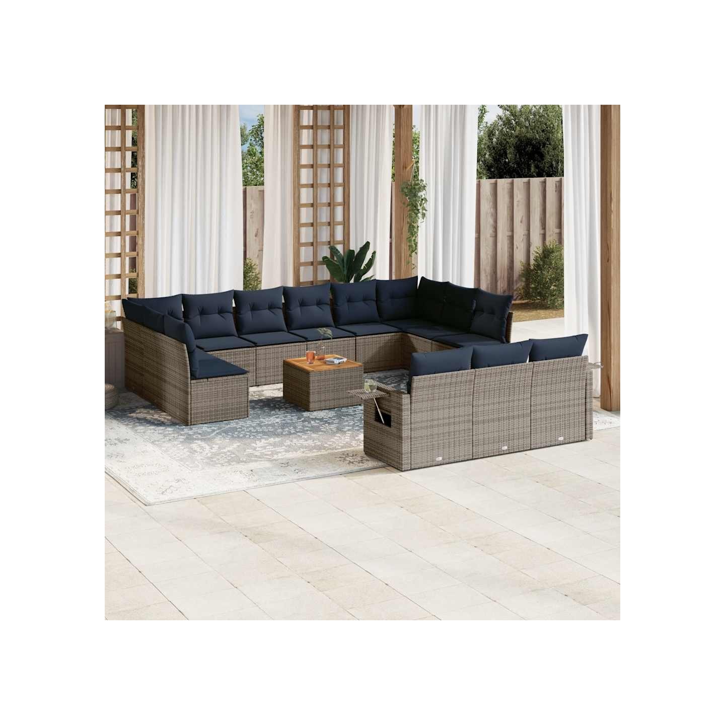 Ensemble de canapé de jardin 14 pcs avec coussins gris