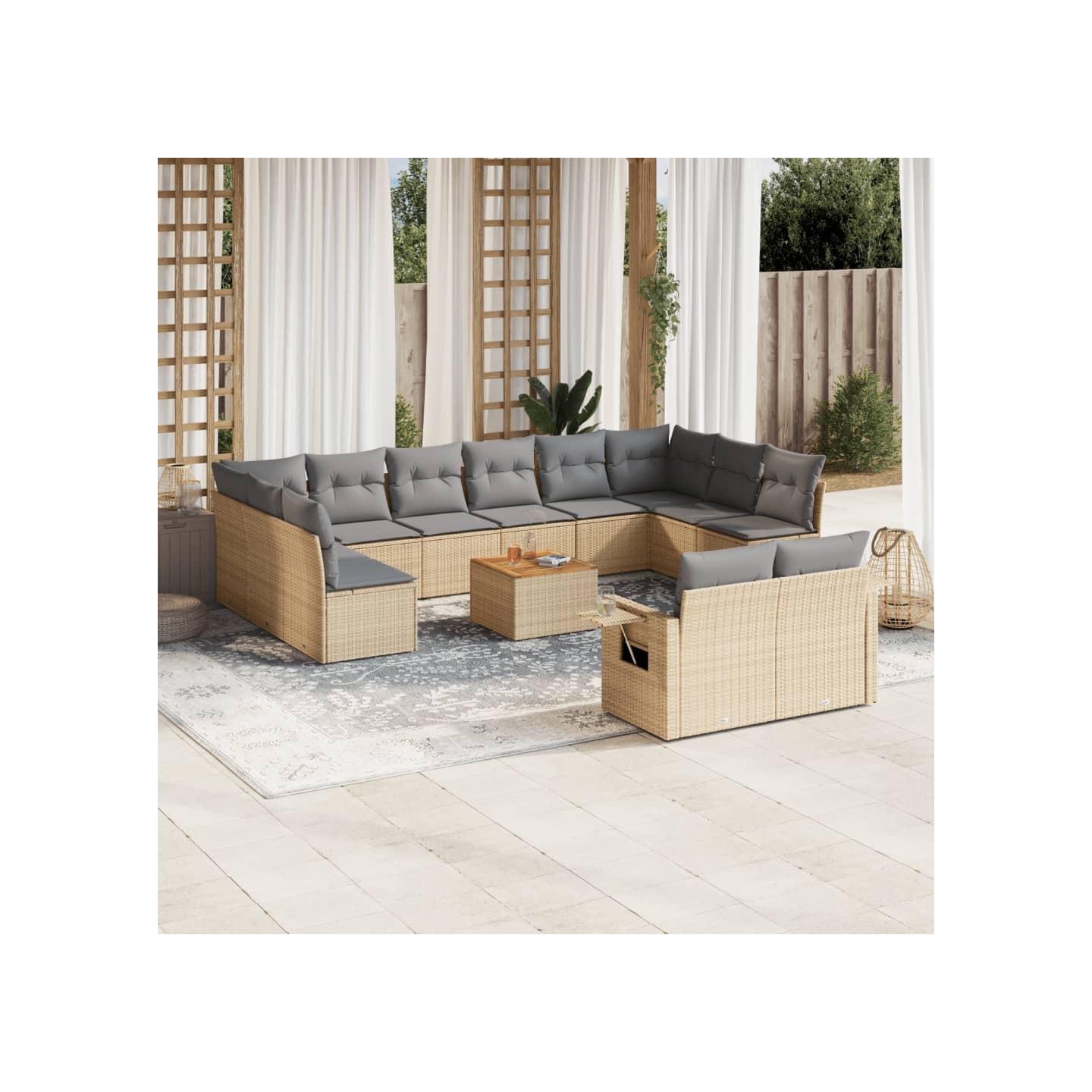 Salon de jardin avec coussins 13 pcs beige résine tressée
