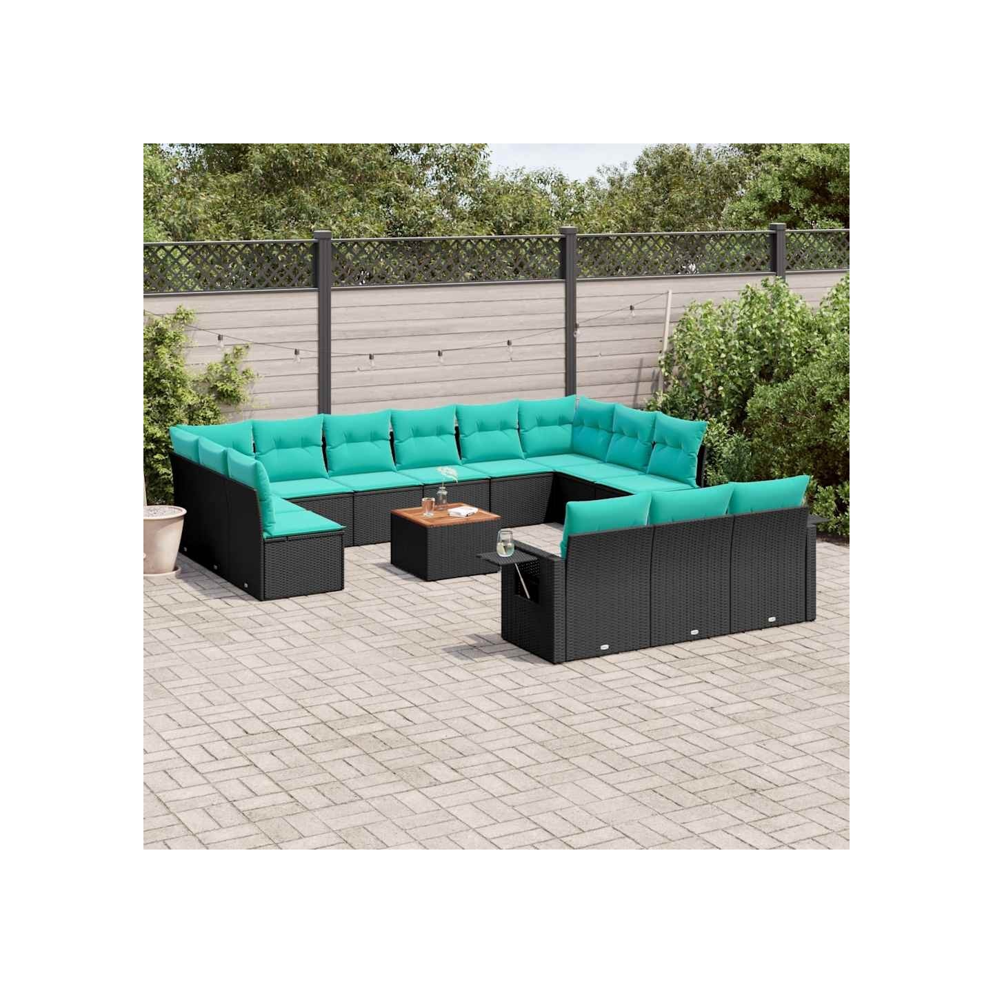 Ensemble de canapé de jardin 14 pcs avec coussins noir