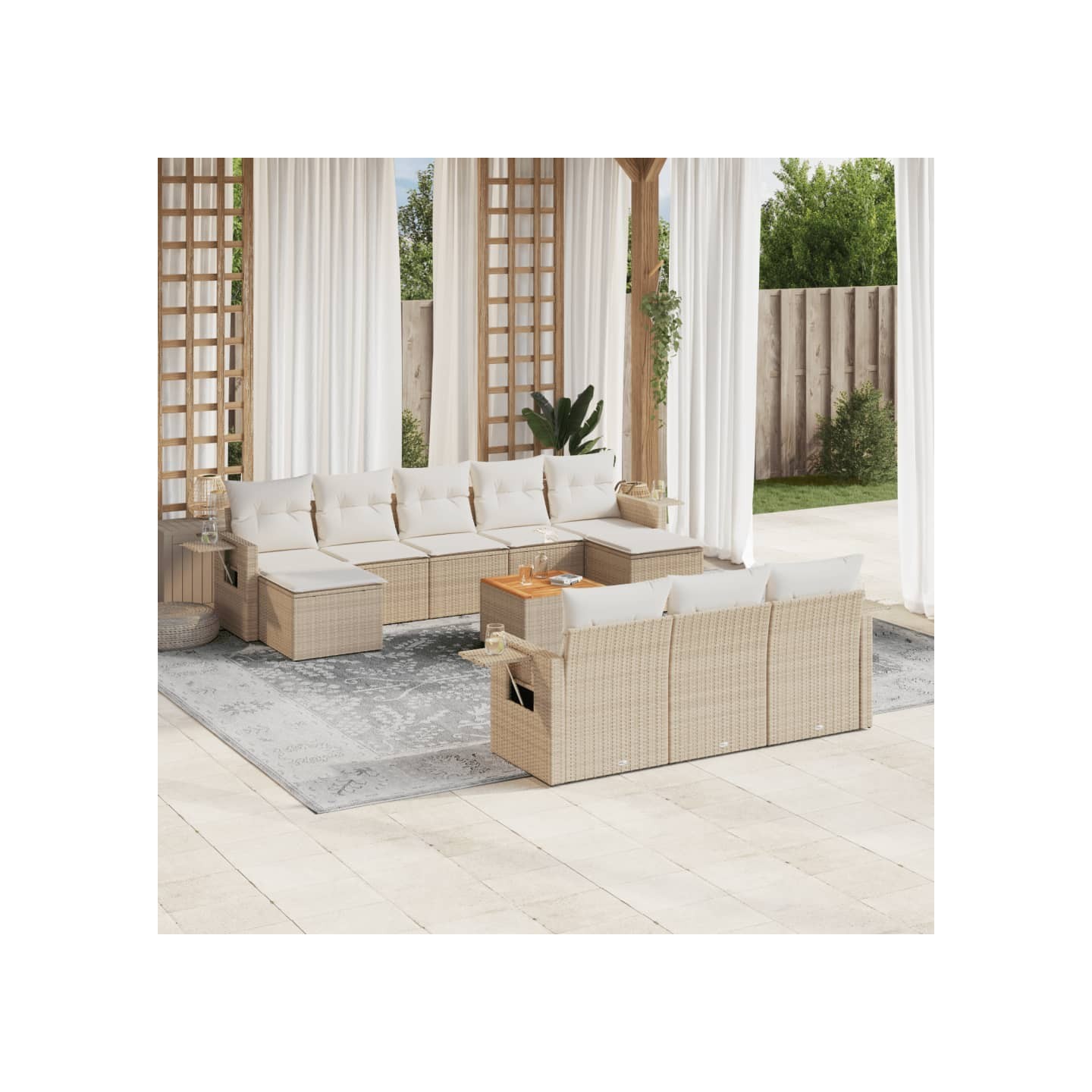 Salon de jardin 11 pcs avec coussins beige résine tressée