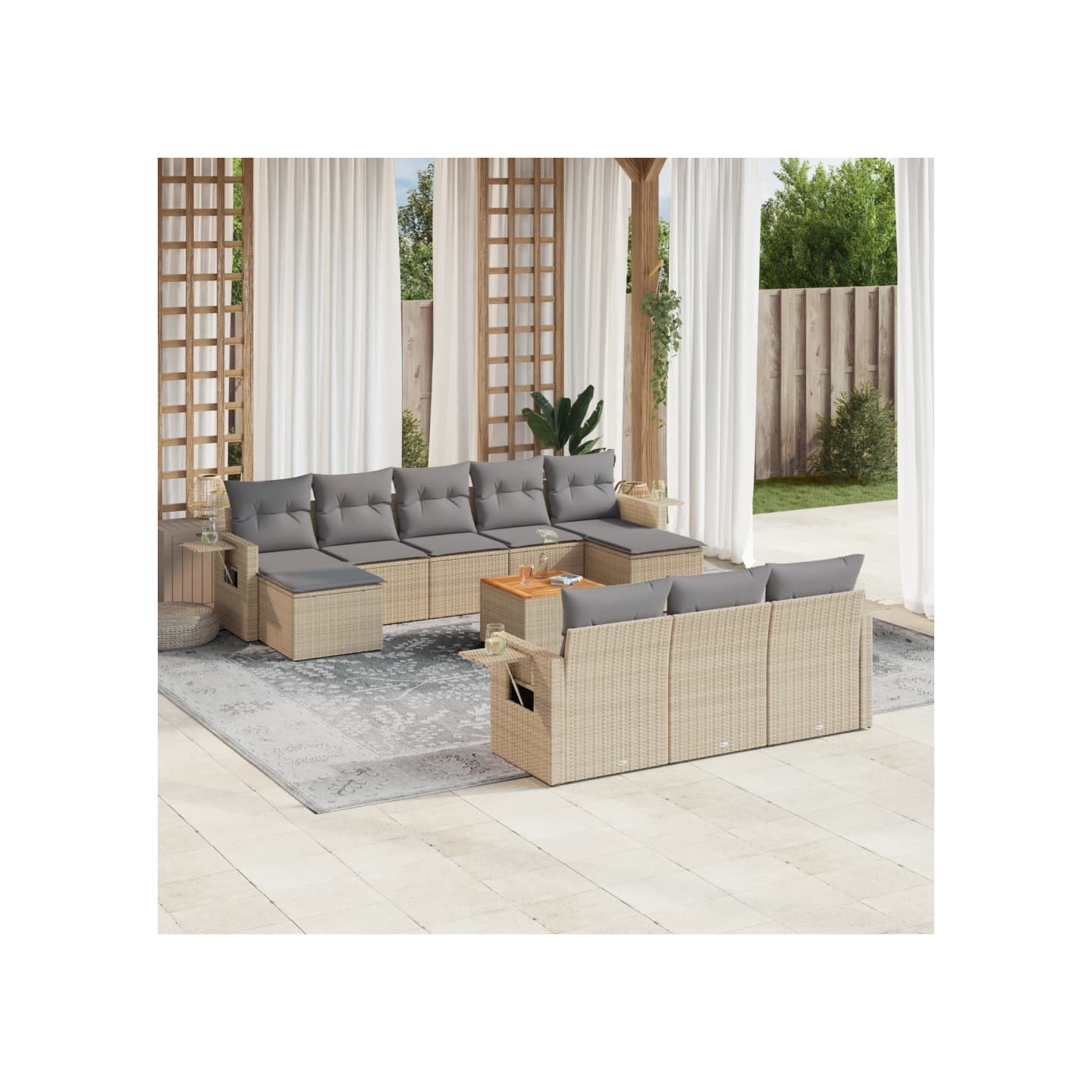 Salon de jardin 11 pcs avec coussins beige résine tressée